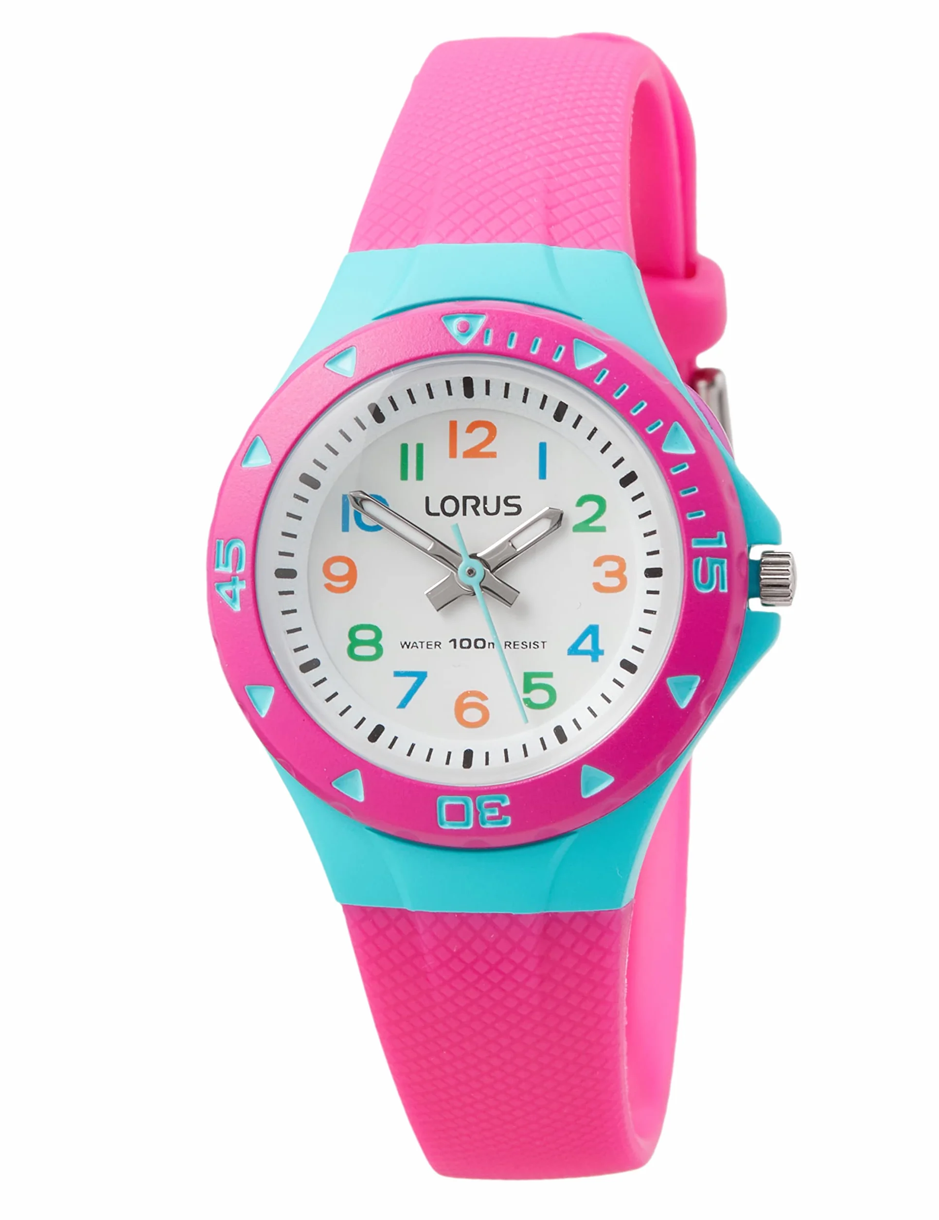 Lorus Kids zegarek dziewczęcy ze stali nierdzewnej, różowo-turkusowy, One Size, Dzieci