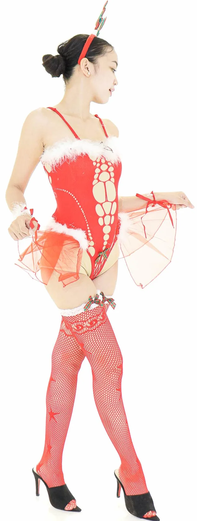 Otwarty Kombinezon Kabaretki – Bielizna Cosplay – Czerwony – Świąteczny – 40-75 Kg