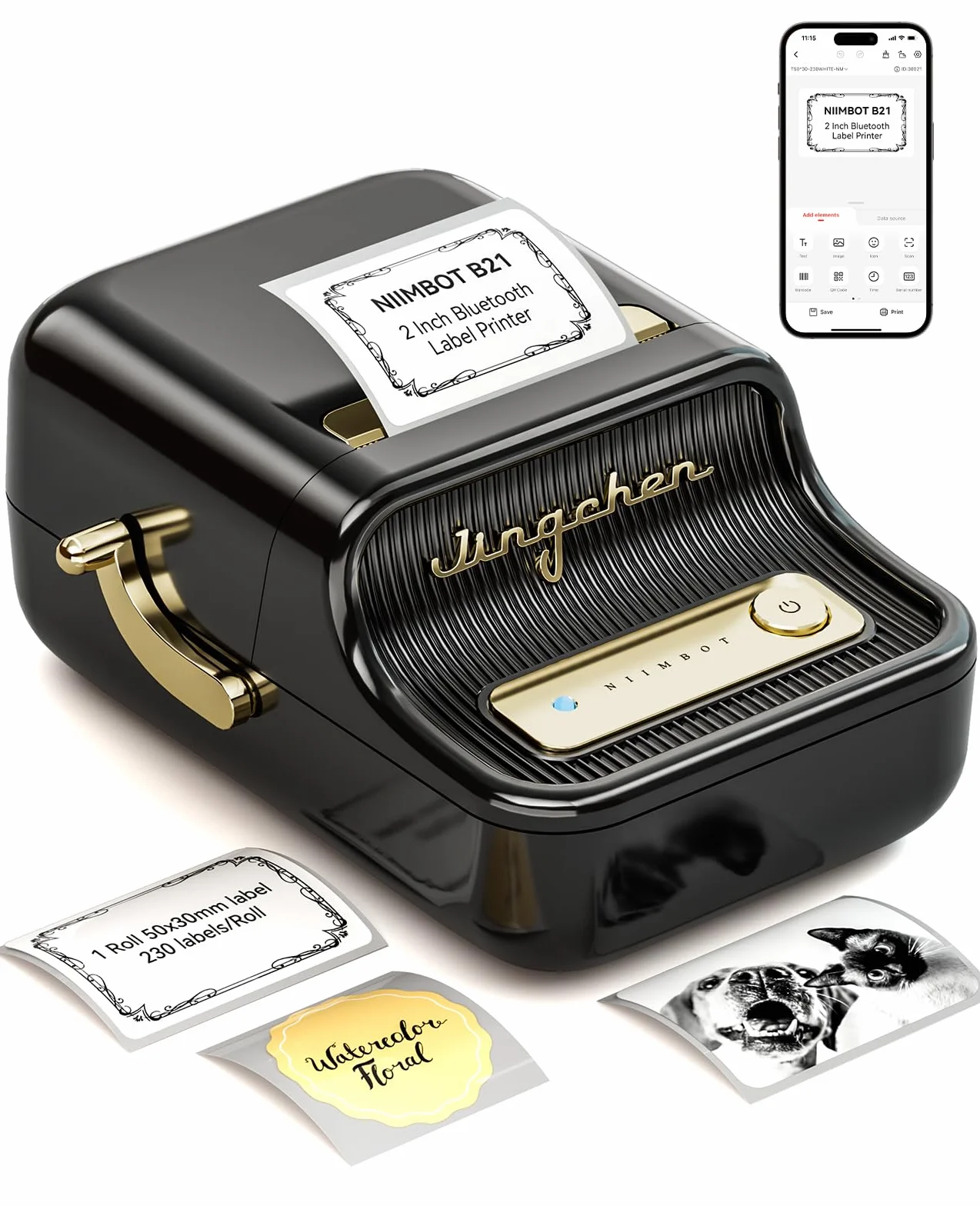 NIIMBOT B21 urządzenie do tworzenia etykiet Bluetooth, termiczna drukarka etykiet, mini maszyna do tworzenia naklejek, rozmiar nadruku 20-50 mm do odzieży, biżuterii, supermarketu, małych firm, z 1