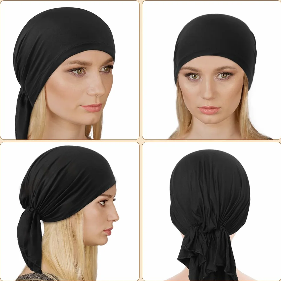 Czapka chemio, elegancka czapka turban dla kobiet, czapka z chemioterapią dla kobiet, czapka na wypadanie włosów, czapka z nadrukiem bandany do chemioterapii, Czarny nadruk