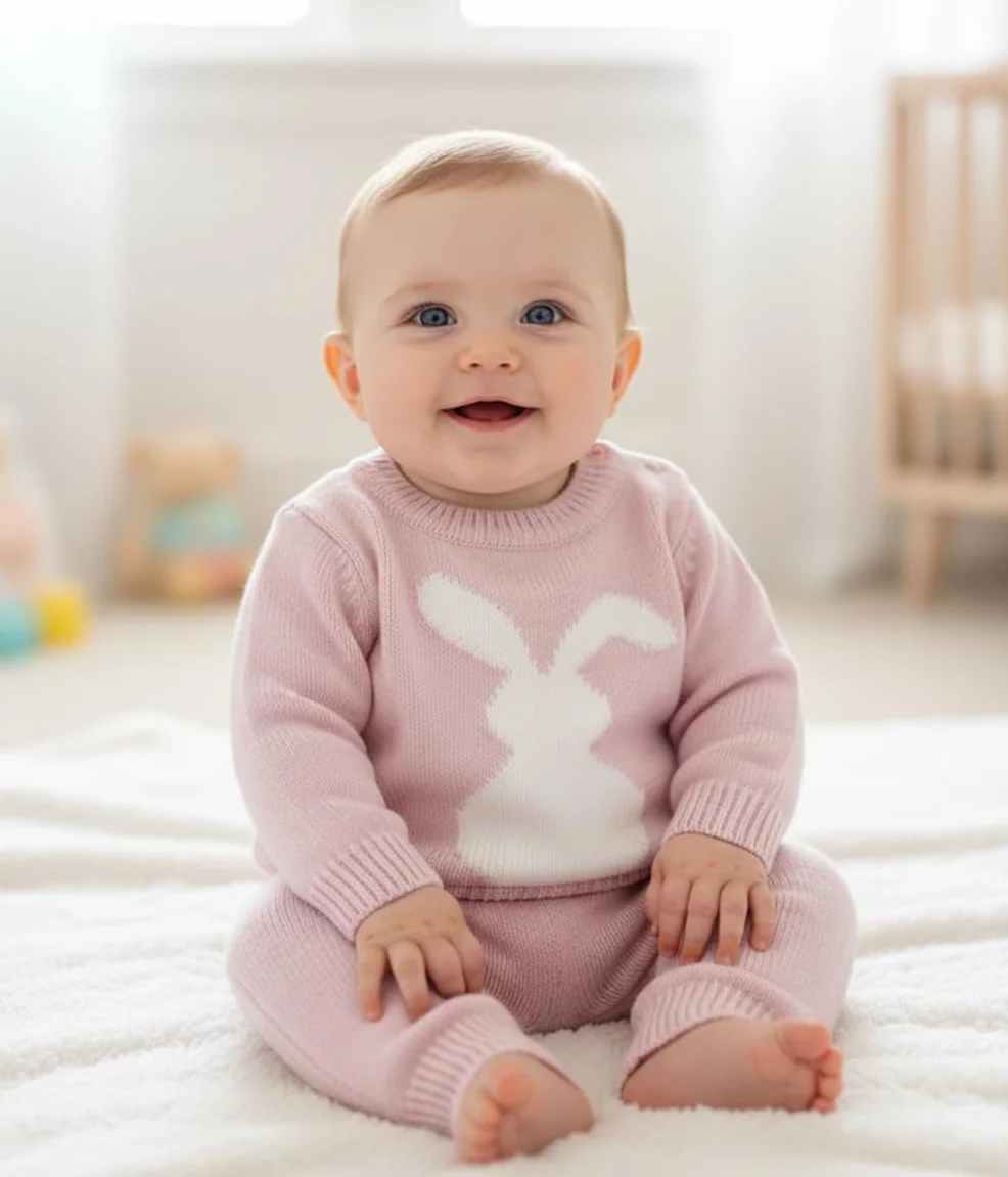 Minora Zestaw odzieży dla niemowląt, spodnie i swetry, zestaw odzieży zimowej ze wzorem zająca, dla chłopców i dziewczynek, zestaw z długimi rękawami, 0-12 miesięcy