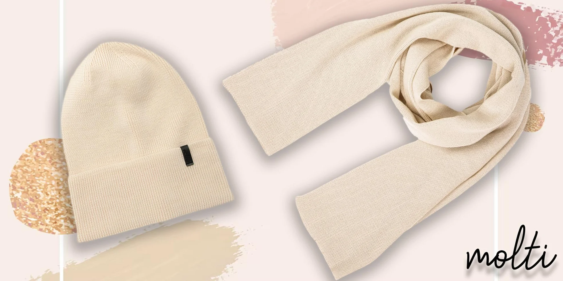 molti Zestaw damskiej czapki i szalika – 100% wełna z merynosów, Öko-Tex Standard 100, czapka beanie i szal z dzianiny, ocieplająca, oddychająca i hipoalergiczna, rozmiary: czapka 55-60 cm, szal 204 x