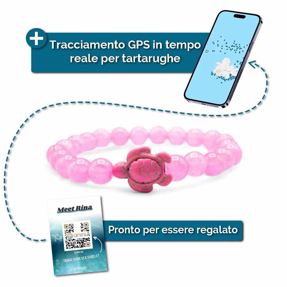 aninu bransoletka z pereł z żółwiem i GPS Live Tracking – Ocean bransoletka przyjaźni dla dzieci, żółwi, bransoletka przyjaźni jako prezent dla dziewcząt i chłopców, talizman szczęścia, Eine Grösse,
