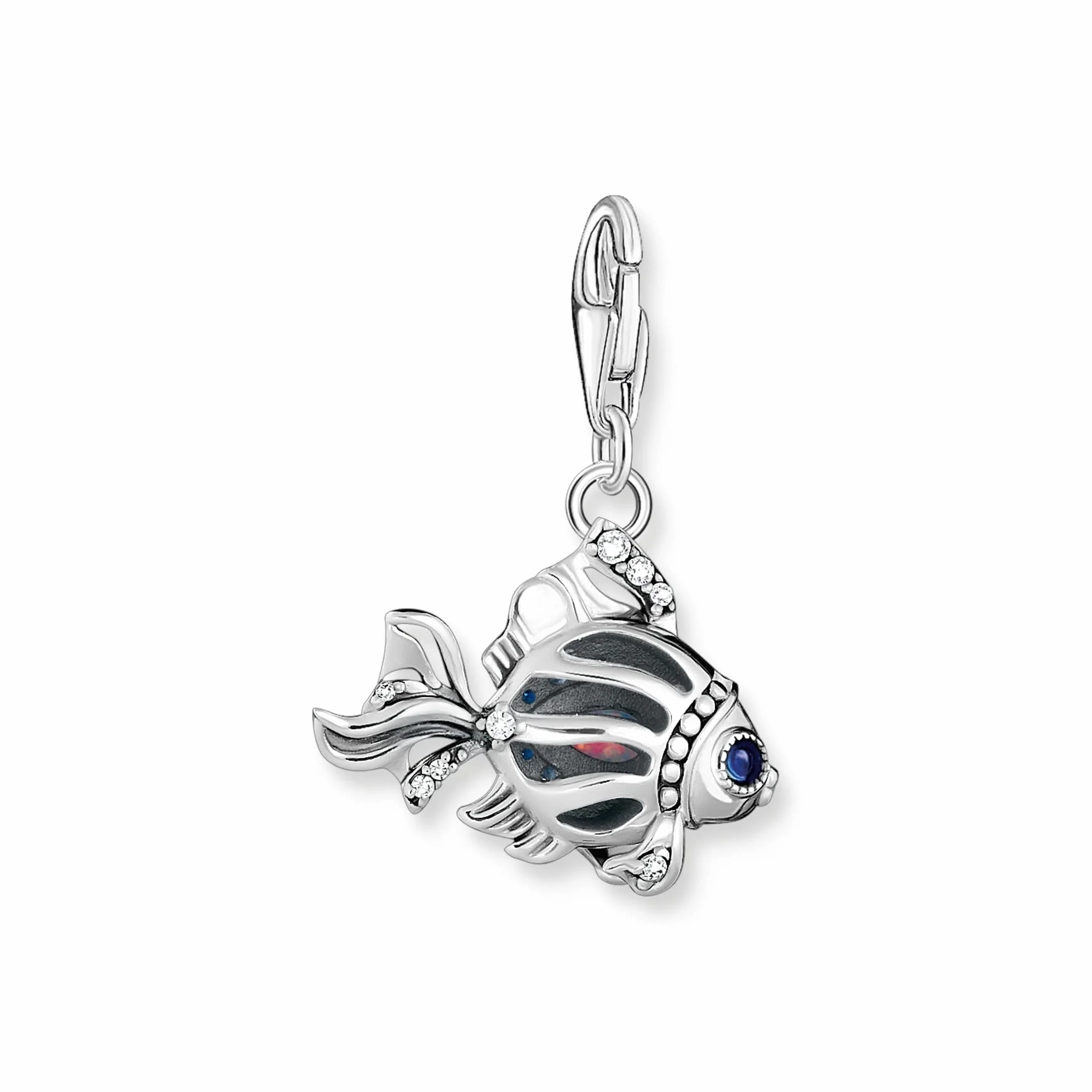 Thomas Sabo Charm-Anhänger Fisch mit Zirkonia aus Sterling-Silber in der Farbe Silber-Blau, Maße: 18,8mm, 25mm, 1884-945-7