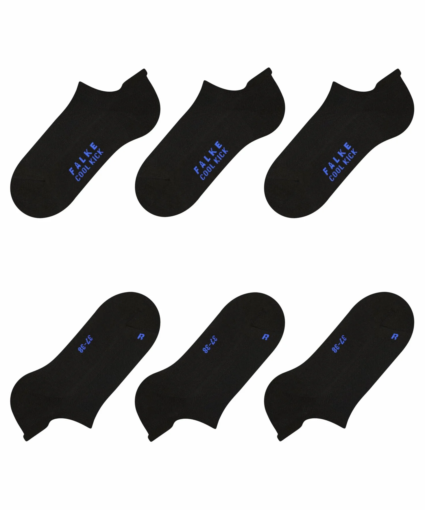 FALKE Uniseks Skarpety do trampek Cool Kick Sneaker Multipack U Sn Oddychający I Szybkoschnący krótkie jednokolorowe 3 Pak, Czarny Black 3000, 42-43