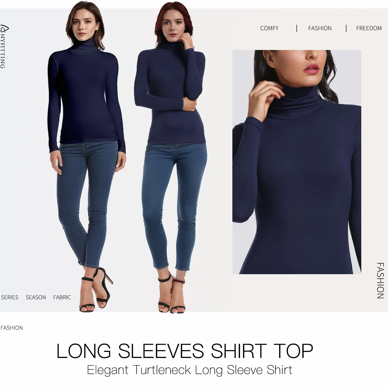 ANYFITTING Damska Koszulka Slim Fit, Ultralekka z Długim Rękawem - Damska Koszulka Termoaktywna z Golfem, z Bawełny na Zimę S-2XL