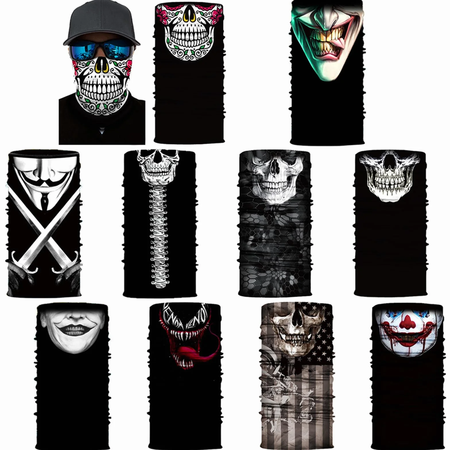 10 sztuk wielofunkcyjnych chust, maseczka funkcyjna, czaszka, komin na Halloween, elastyczna chusta na wąż, chusta na szyję, nakrycie głowy, ochrona przed słońcem, maska do biegania, wędrówek