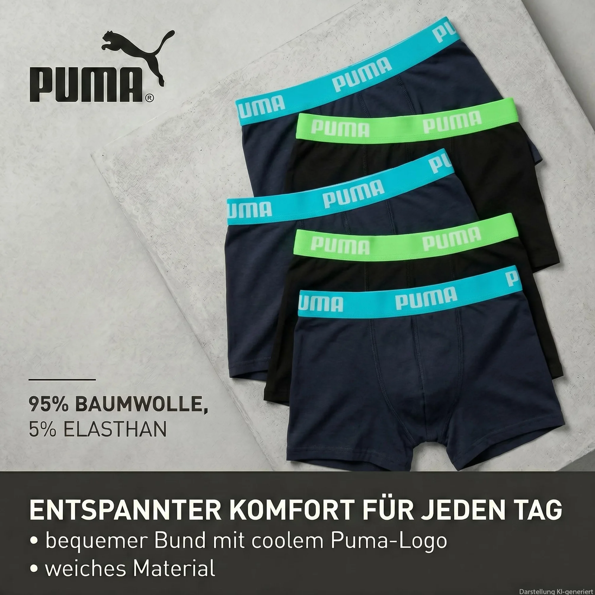 PUMA Bokserki chłopięce (5 sztuk), Atrament indyjski/turkus, 15-64