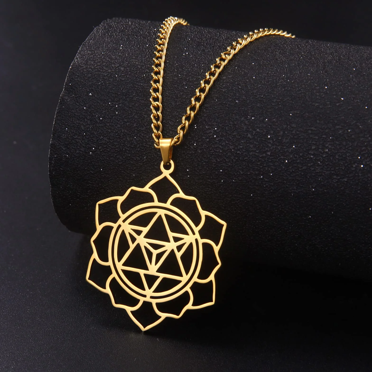 VASSAGO Merkabah on Flower of Life naszyjnik mandala naszyjnik geometria gwiazda czworościan Merkaba naszyjnik buddyjski kwiat lotosu mandala wisiorek biżuteria prezent dla kobiet mężczyzn, Stal