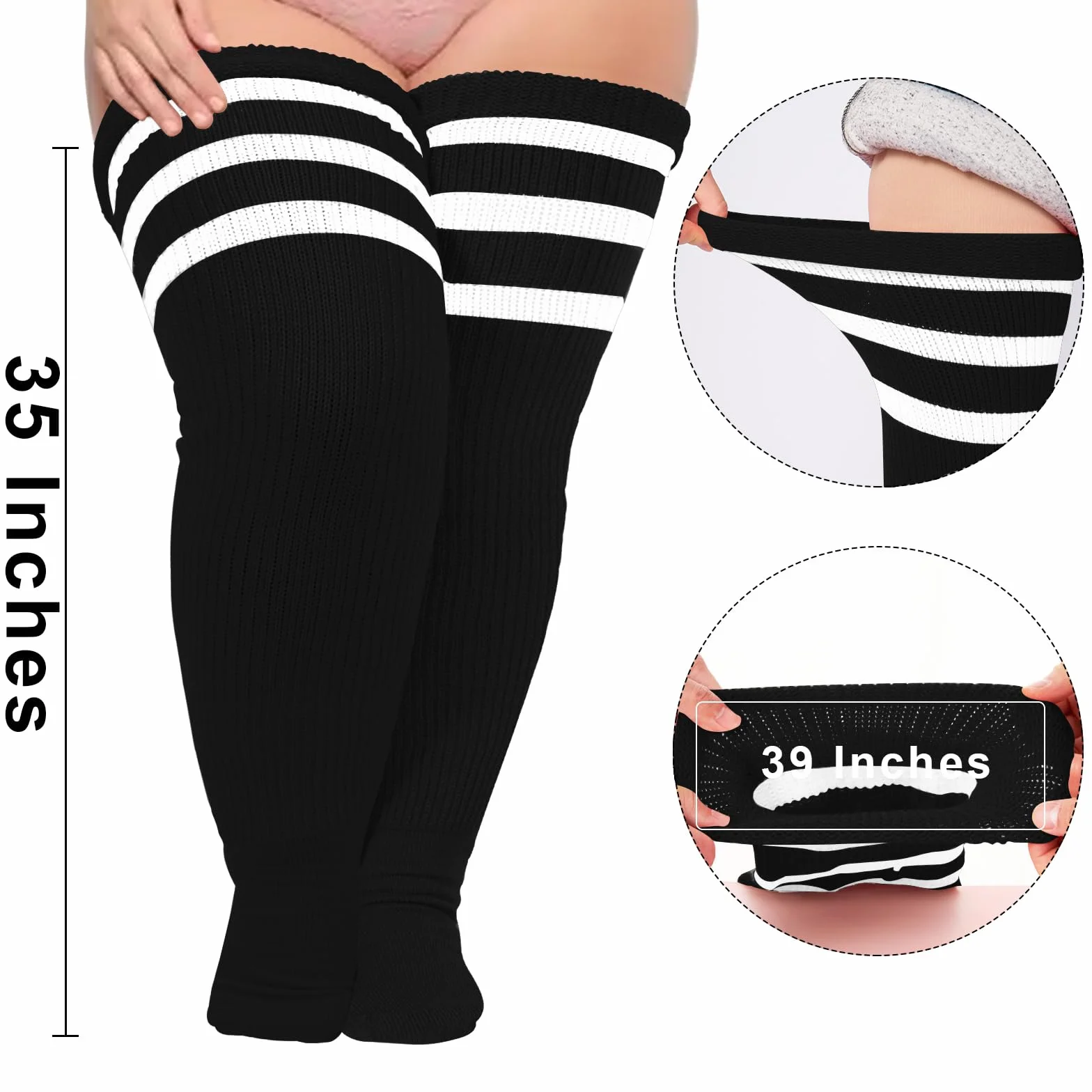 Moon Wood Womens Plus Size Thick Thigh High Socks for Thick Thighs- Extra Long Striped Over the Knee Halloween Socks Leg Warmers