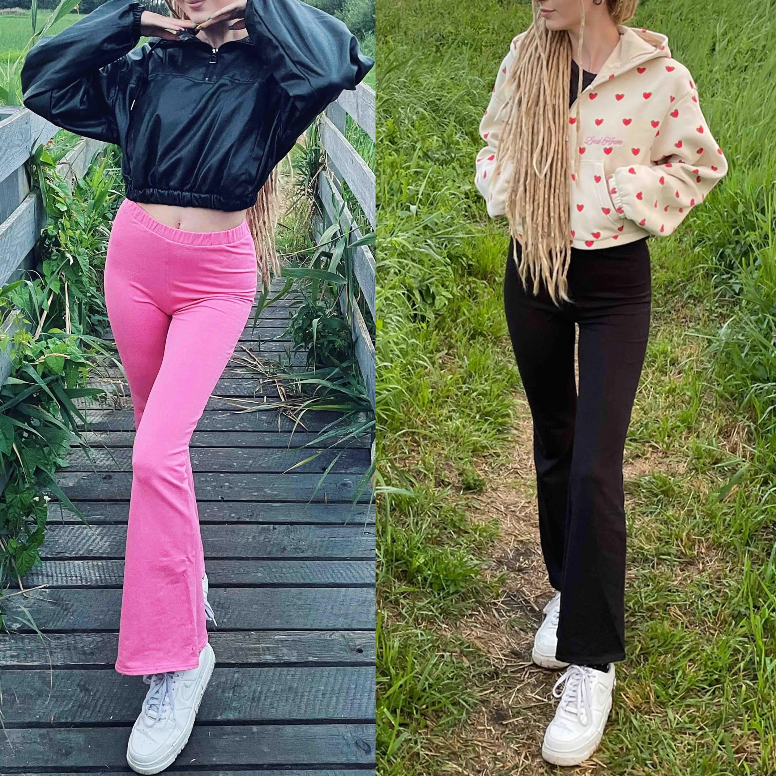 2-pack Dzwony Spodnie Dresowe– Dla Dziewczyn – Dla Dzieci - 2 Sztuki – Dzianina Dresowa 95% Bawełna – 5% Elastan – Spodnie na Wiosnę – Do Szkoły –