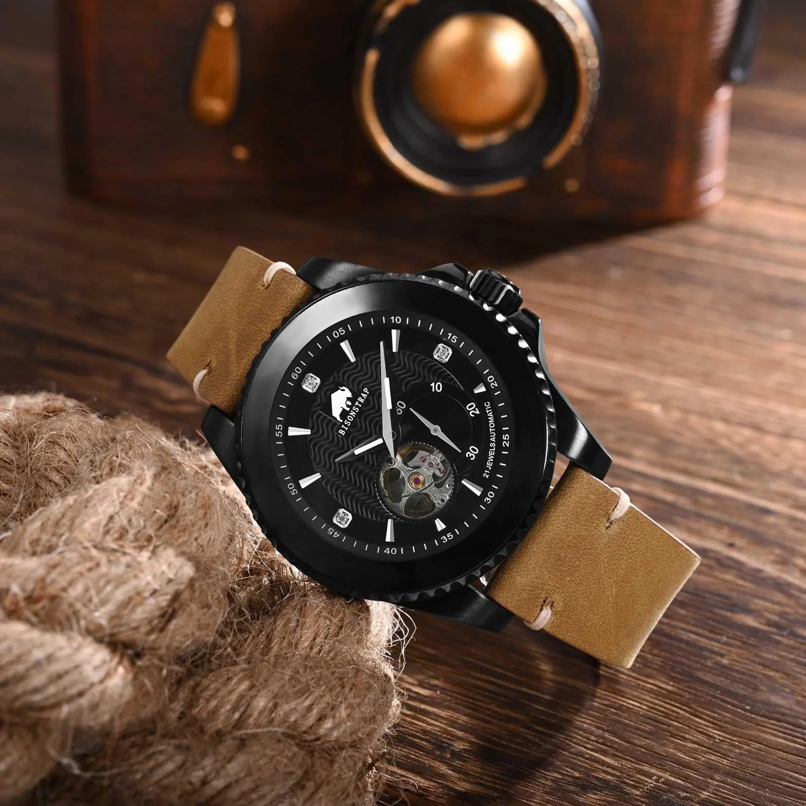 BISONSTRAP Skórzany zamienny pasek do zegarka męskiego, szybkozłączka z teleskopami, szerokość paska: 18 mm, 20 mm, 22 mm