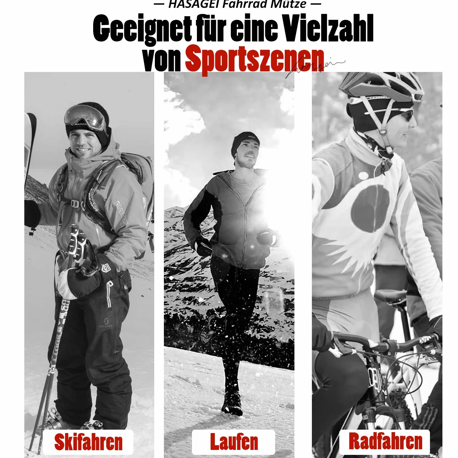 HASAGEI Czapka rowerowa, męska czapka polarowa na kask rowerowy, wiatroszczelna, czarna, czapka pod kask zimowy, 52-62 cm, utrzymuje ciepło