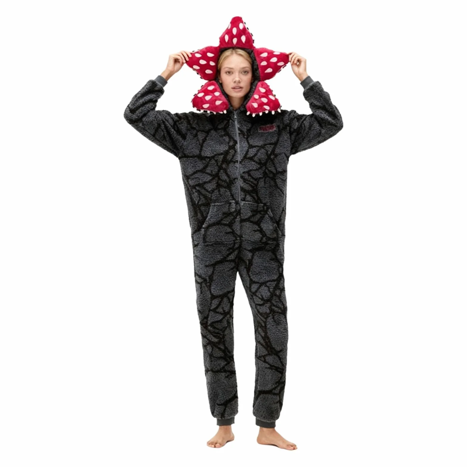 Unisex 3D Demon piżama z długim rękawem jednoczęściowa piżama Demogorgon Onesie bluza z kapturem polarowa bielizna nocna zima Boże Narodzenie piżama dla kobiet mężczyzn
