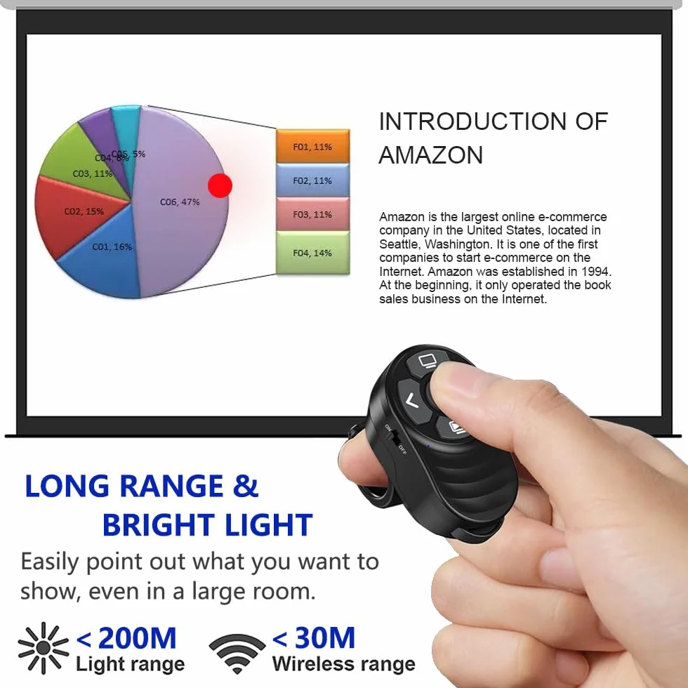 Pierścionek pilot do prezentacji z klickerem do ładowania, 2-w-1 USB Type C klicker Powerpoint pilot do prezentacji z głośnością, bezprzewodowy pilot prezentacyjny do komputera MAC, laptopa