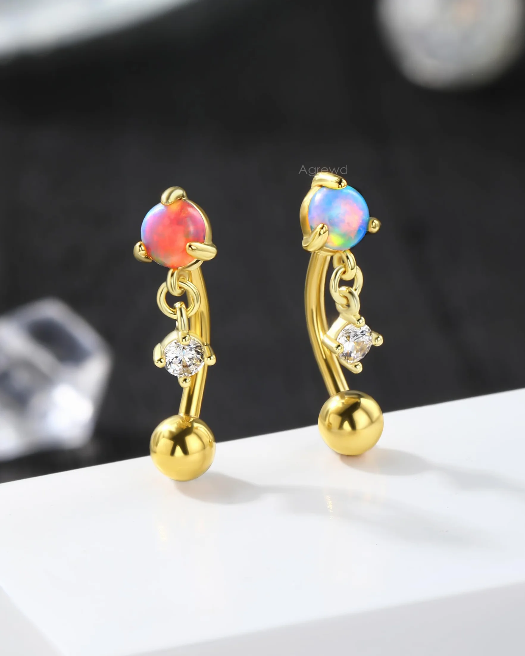 Rook piercing biżuteria opal, złoty kolczyk do brwi, 16 G, gwint wewnętrzny, helix, kolczyk do chrząstki, biżuteria ze stali nierdzewnej 316L, tragus daith zakrzywiony kolczyk do brwi dla