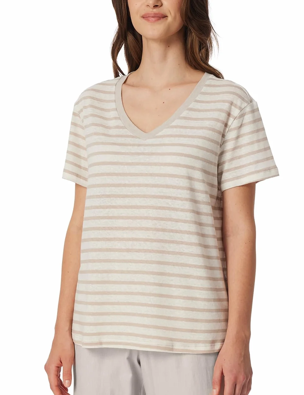 Schiesser Góra od pidżamy Kobiety Schiesser Damen Schlafshirt Kurzarm Leinen - Mix + Relax