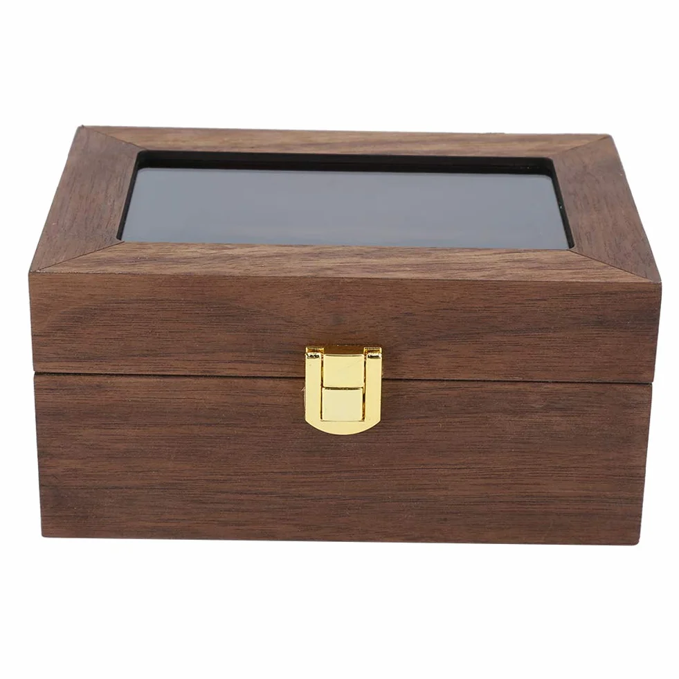 ZJchao Drewniany organizer do przechowywania zegarków, pudełko z czarnego orzecha z przezroczystą pokrywką, pudełko na 3 zegarki, eleganckie etui do przechowywania, trwały stojak na zegarki.
