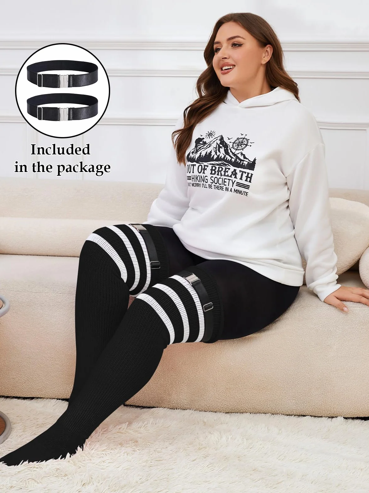 Moon Wood Womens Plus Size Thick Thigh High Socks for Thick Thighs- Extra Long Striped Over the Knee Halloween Socks Leg Warmers