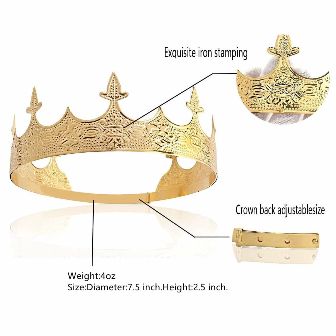 Korona Biżuteria do włosów Królewski Król Diadem Mężczyźni Metal Big Tiaras Na Halloween (Złoto)