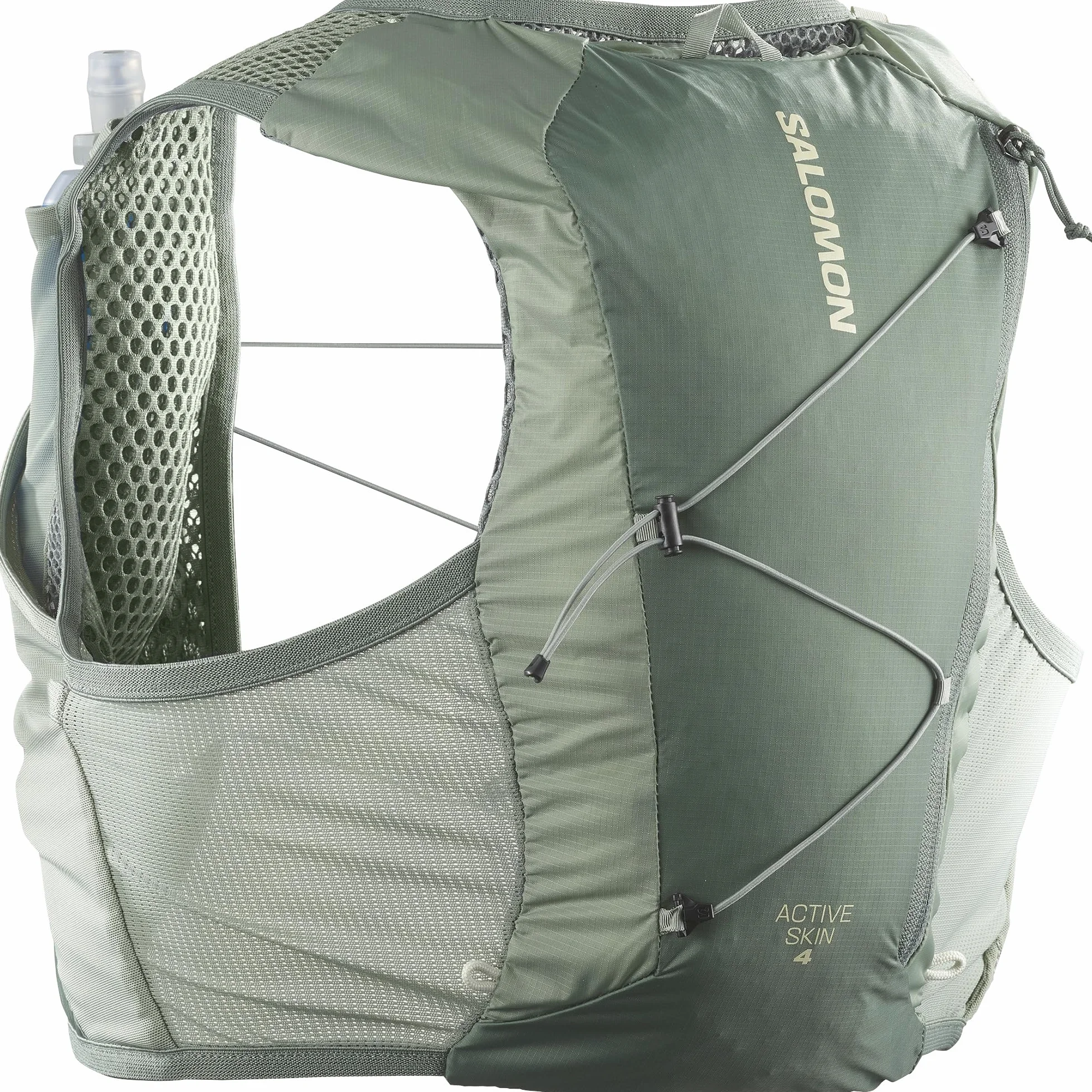 Salomon Active Skin 4 Unisex kamizelka do biegania nawodnienie szlak turystyczny z butelkami w zestawie, precyzyjne dopasowanie, 4 l i zoptymalizowane przechowywanie, zielona, S