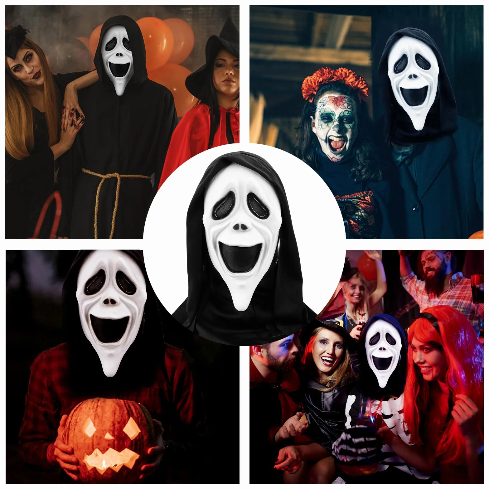 AKONE Ghostface maska na Halloween, horror, maska, krzyk, czaszka, maska na Halloween, imprezę, cosplay, maskarada, akcesoria kostiumowe, nadaje się na imprezy z horroru
