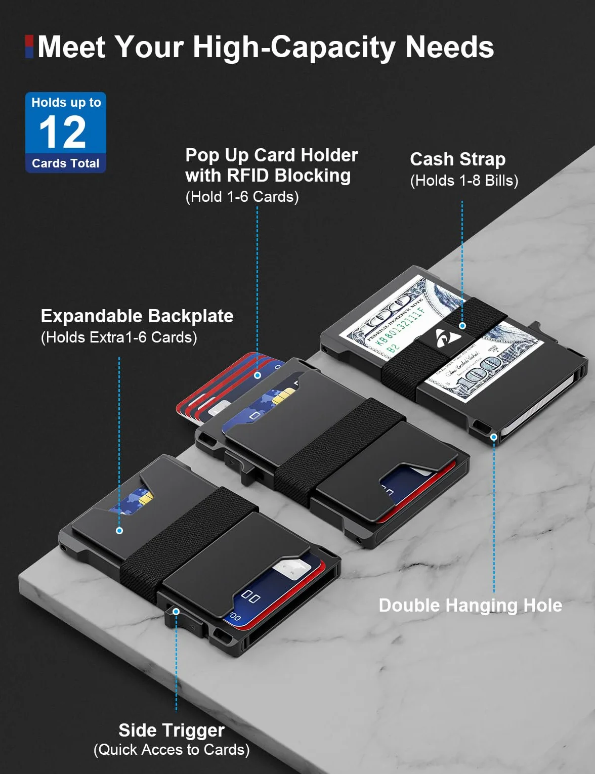 Męskie etui na karty, aluminiowe, minimalistyczne, metalowe etui typu Pop-Up Slim Wallet z wytrzymałą tylną płytą, ochroną RFID, portfel dla mężczyzn, kieszeń przednia, etui na karty kredytowe
