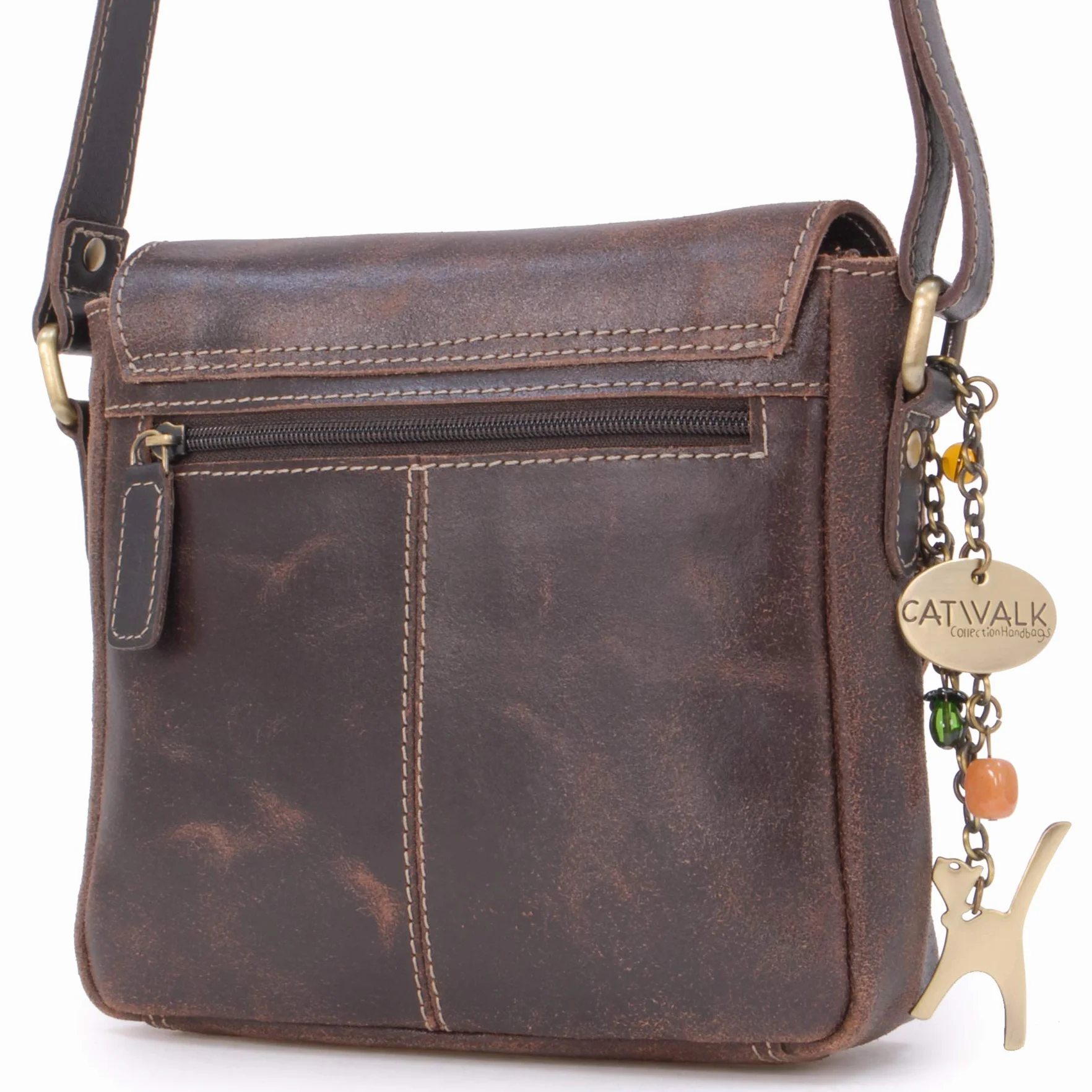 Catwalk Collection Handbags - Damska Mała Torebka Crossbody - Torba Listonoszka - Postarzana Skóra - Regulowany Pasek na Ramię - Sabine S