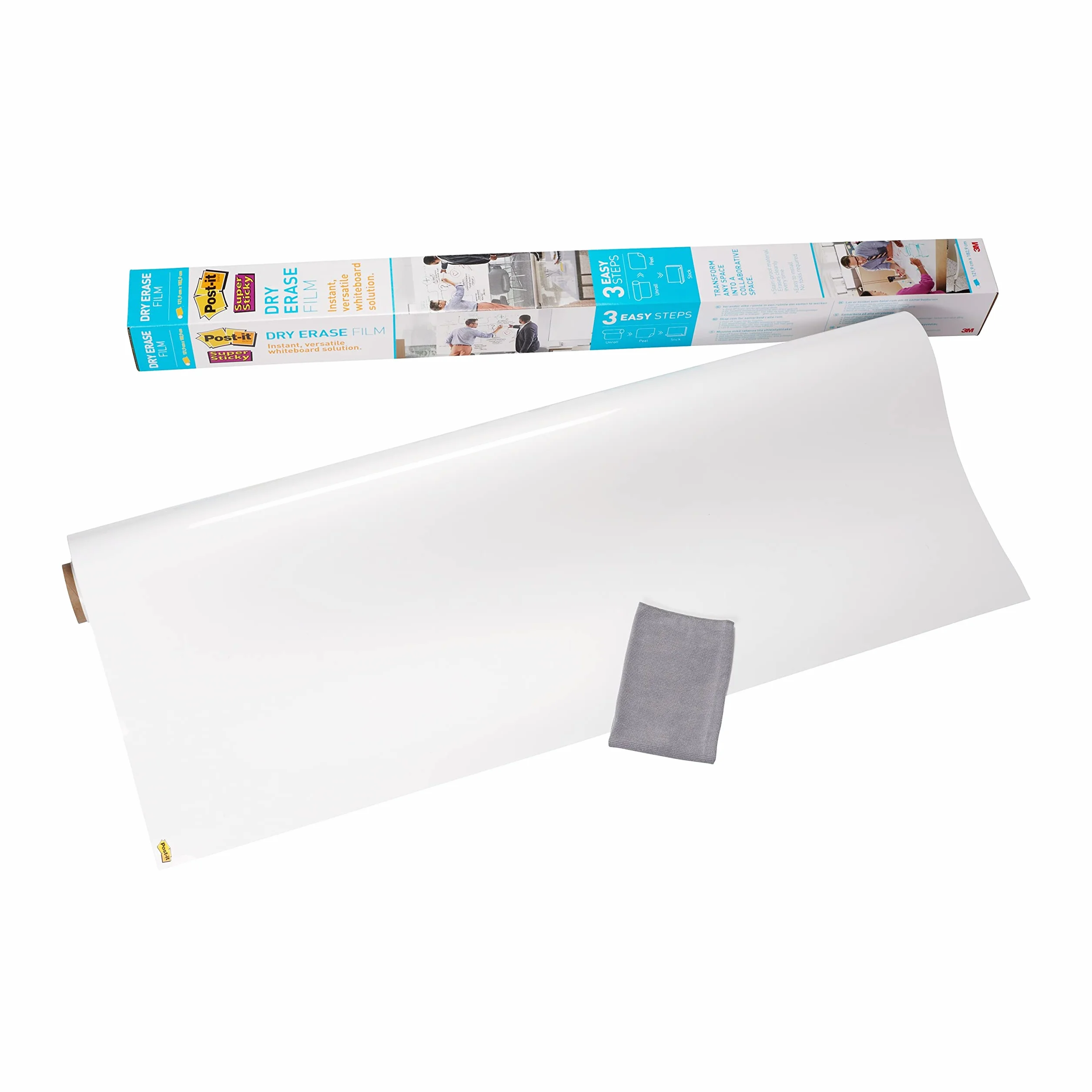 Post-it, Super Sticky Dry Erase Film, tablica suchościeralna do nauki i pracy, do wielokrotnego pisania, samoprzylepna folia tablicowa o wymiarach 1,219 m x 1,829 m