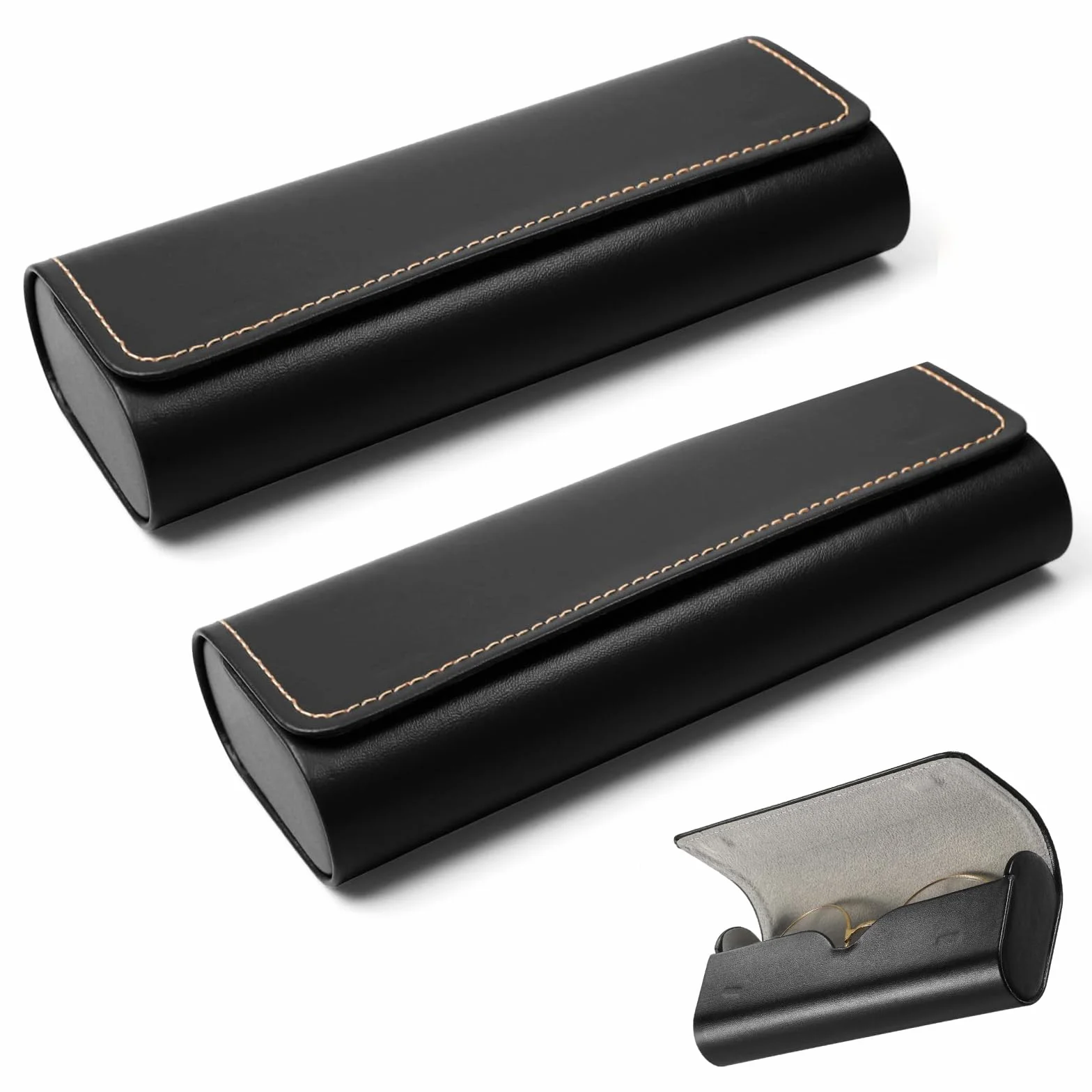Twarde etui na okulary, 2 szt., przenośne etui na okulary przeciwsłoneczne ze skóry PU, dla mężczyzn i kobiet, trwałe, twarde etui na okulary z powłoką ochronną, do okularów do czytania i