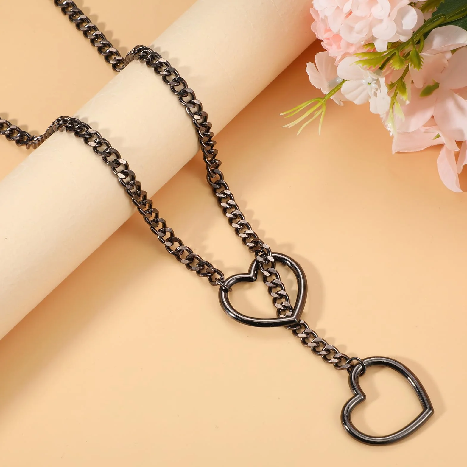 JJUNW 1 x łańcuszek z sercem typu choker, łańcuszek na szyję z okrągłym pierścieniem w kształcie serca, regulowany łańcuszek damski, punk, obroża w kształcie serca, regulowany naszyjnik w kształcie