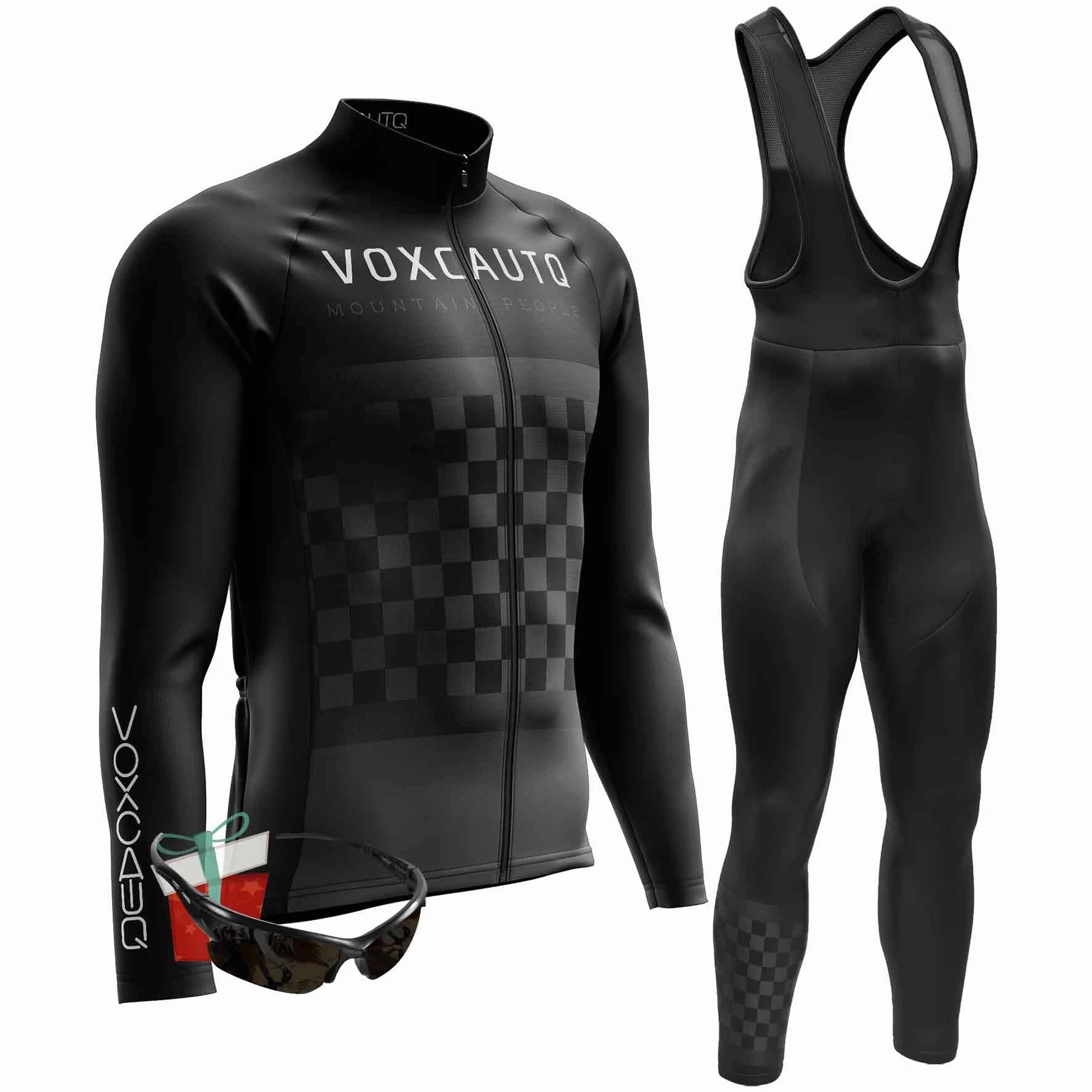 Męskie stroje rowerowe z długim rękawem MTB koszulka rowerowa oddychająca i żelowa wyściółka 9D spodnie na szelkach + outdoorowe wiatroszczelne okulary sportowe