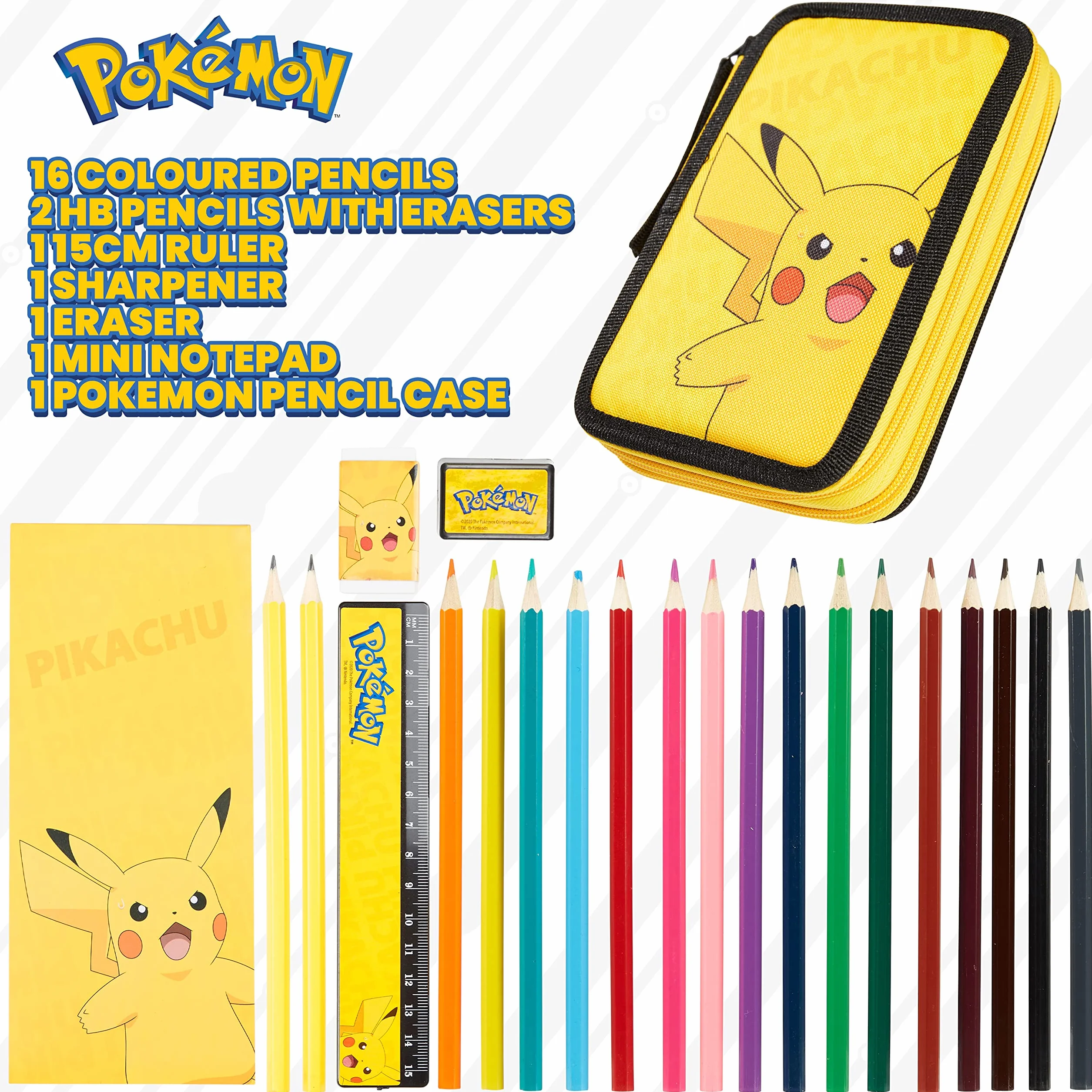 Pokémon Piórnik szkolny dla dzieci 2 przegródki i przybory szkolne Pikachu