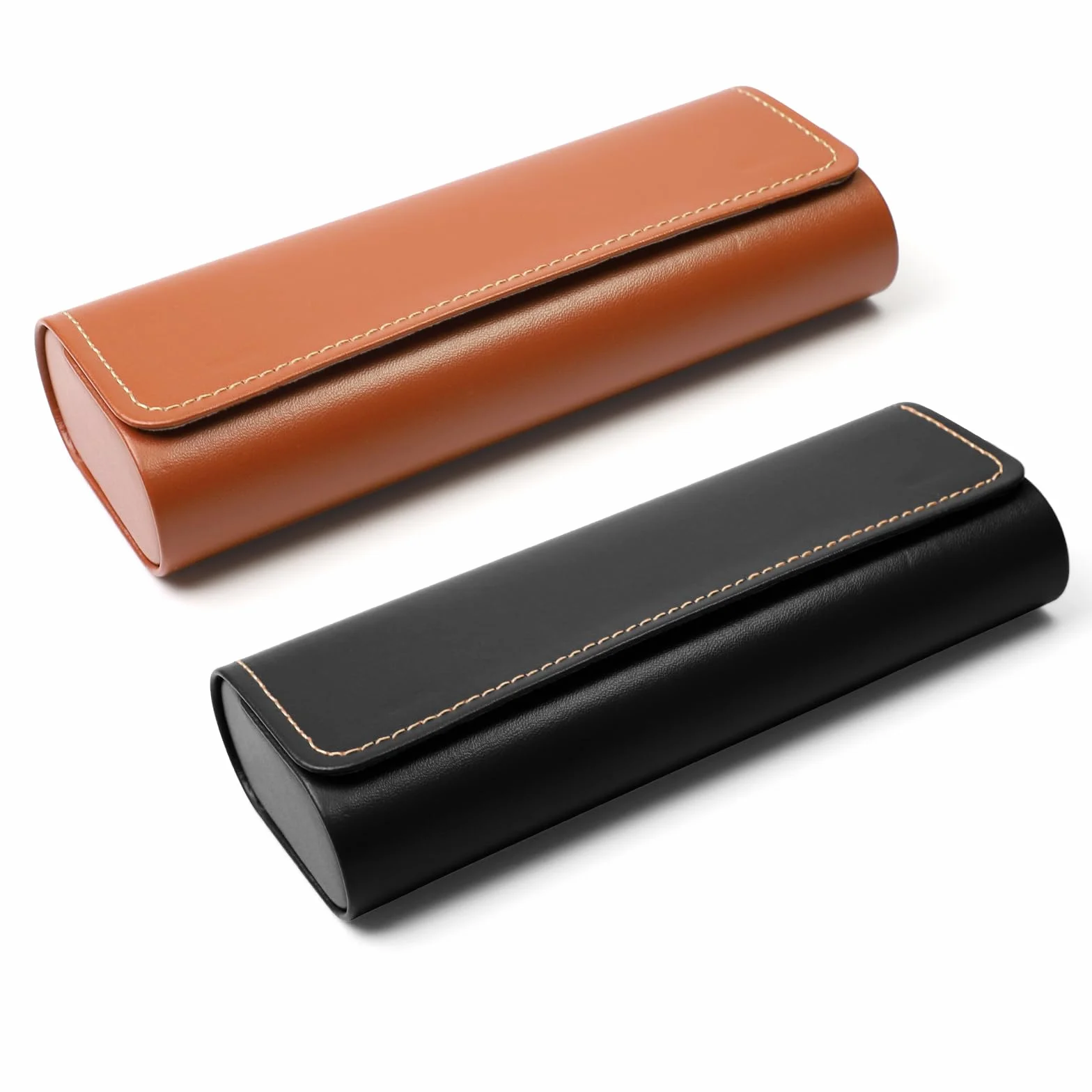 2 sztuki etui na okulary, hardcase, skórzane, metalowe, z zapięciem magnetycznym, przenośne etui na okulary przeciwsłoneczne w stylu vintage, pasuje do większości okularów, Czarny i br?zowy