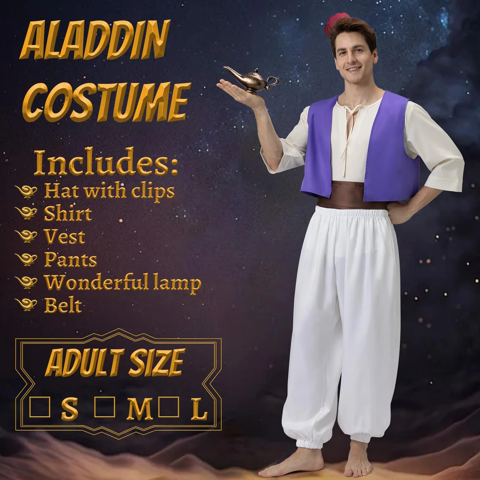 Joellfuner Strój Aladyna dla mężczyzn, zestaw lampy Aladyna