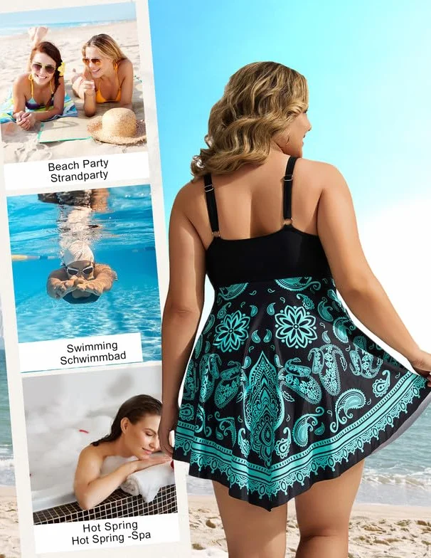 Hanna Nikole Sukienka Kąpielowa Duży Rozmiar Jednoczęściowy Wyszczuplający Brzuch Moda Kąpielowa Miękka Moda Plażowa z Szortami Kąpielowymi i Regulowanym Paskiem na Ramię