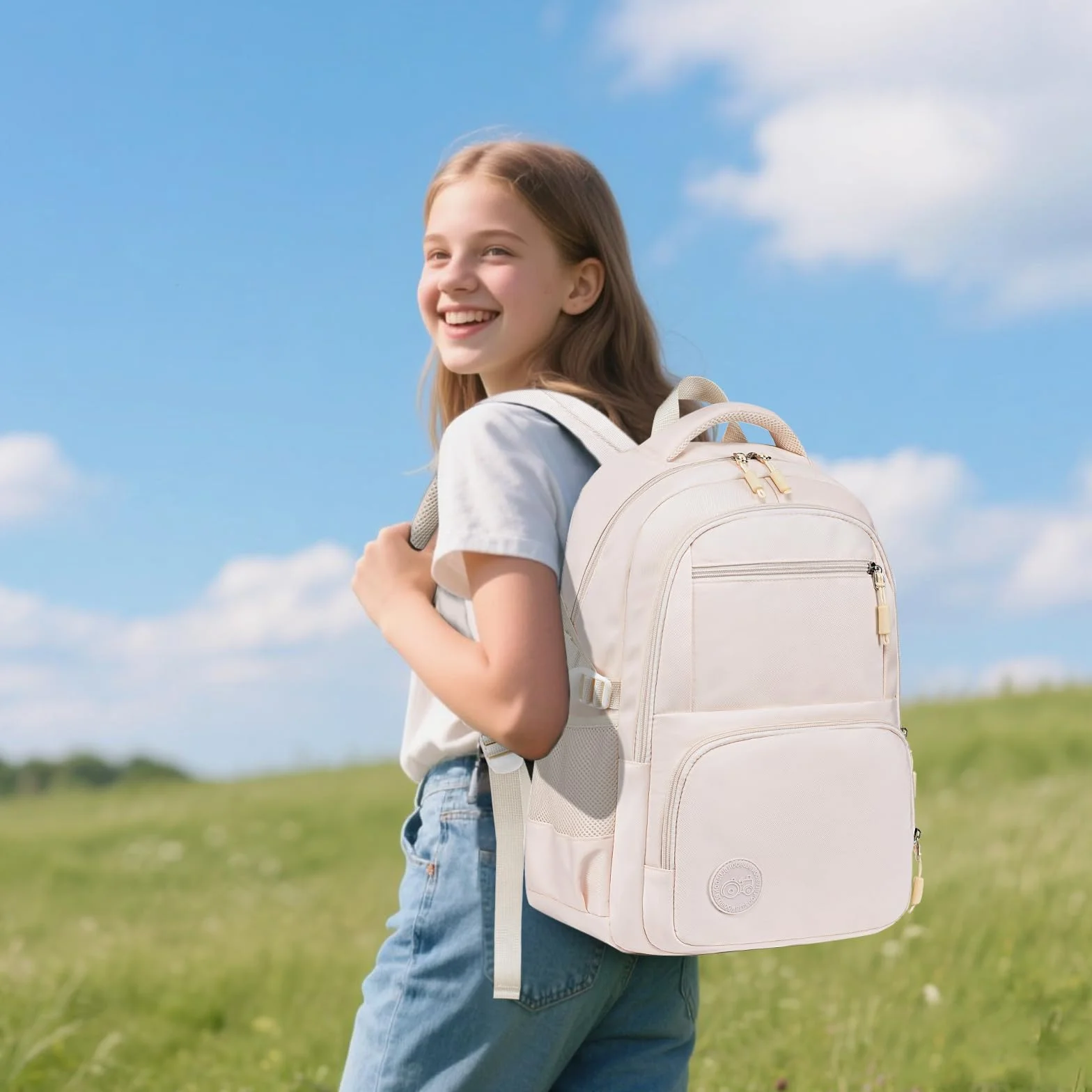 LEDAOU Plecaki dla dziewcząt, torba szkolna dla dzieci w wieku 8-12 lat, uroczy, torba na książki, biały