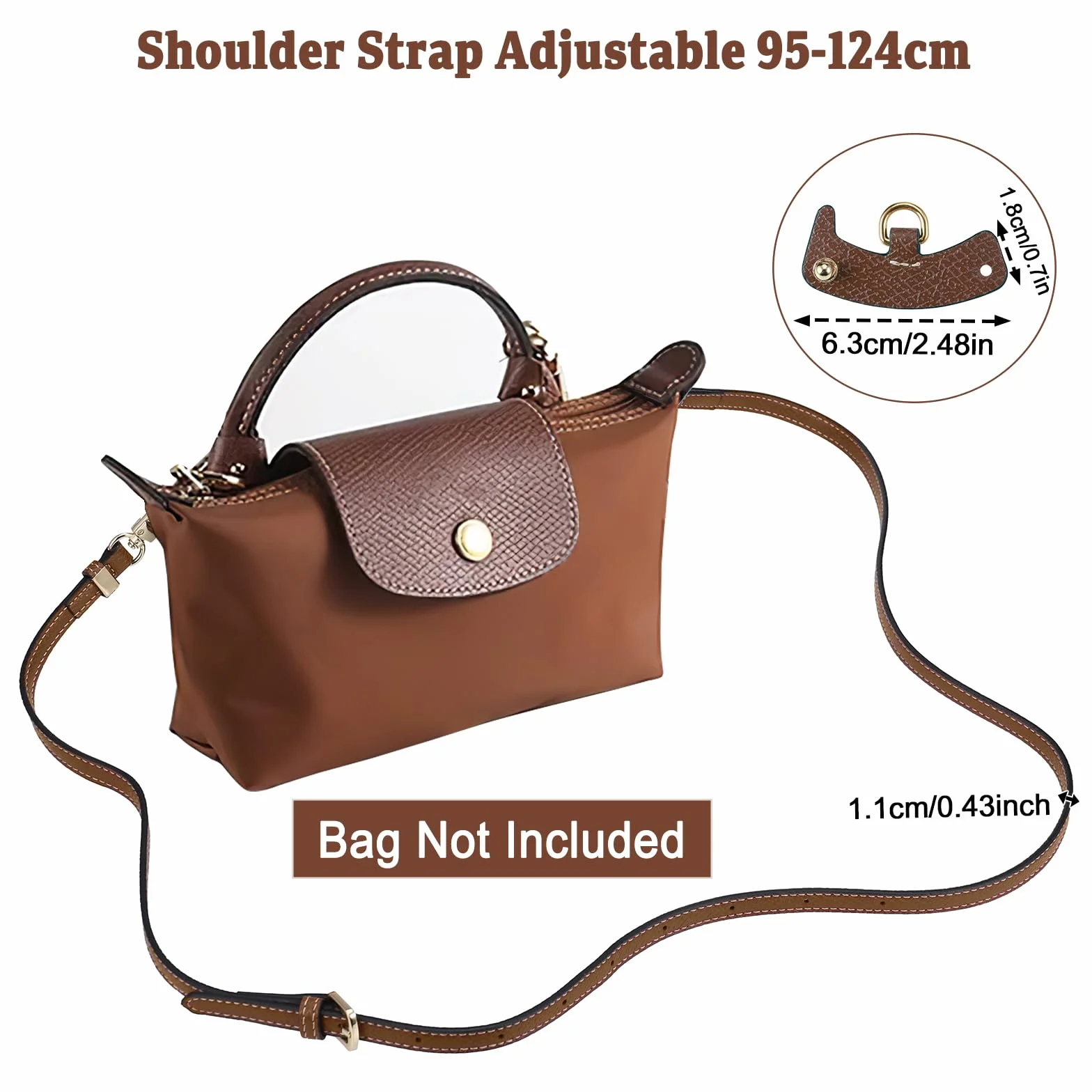 Zocipro Mini Pasek do Torebki Longchamp - Regulowany Skórzany Pasek Crossbody, Bez Dziurkowania, Zapasowy Pasek na Ramię (Brązowy), Uniwersalny Rozmiar