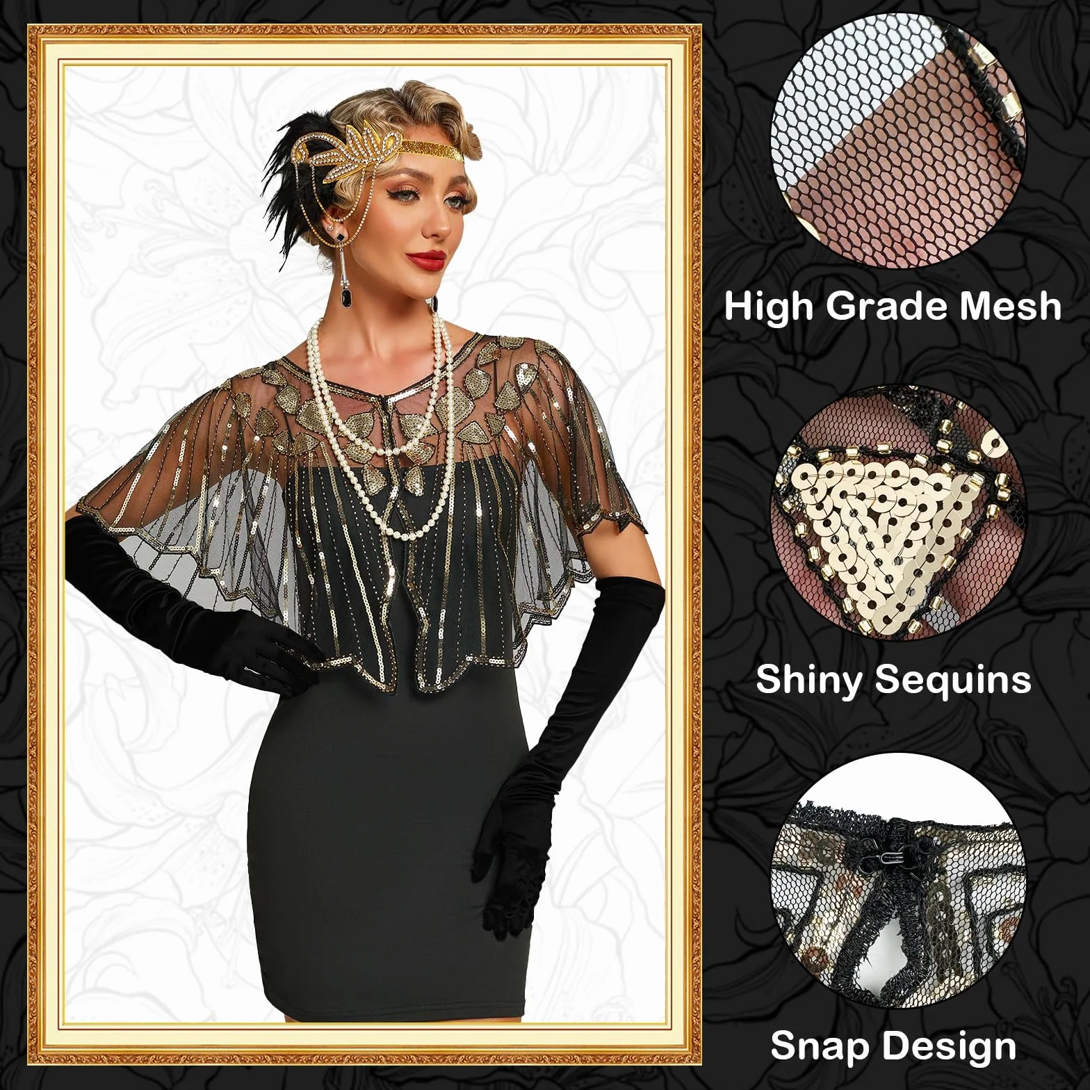 Akcesoria z lat 20-tych kobiet Gatsby, 7 szt. Zestaw akcesoriów 1920s, Great Gatsby Rekwizyt Charleston, kostium na lata 20-te damskie na imprezy tematyczne Halloween karnawał