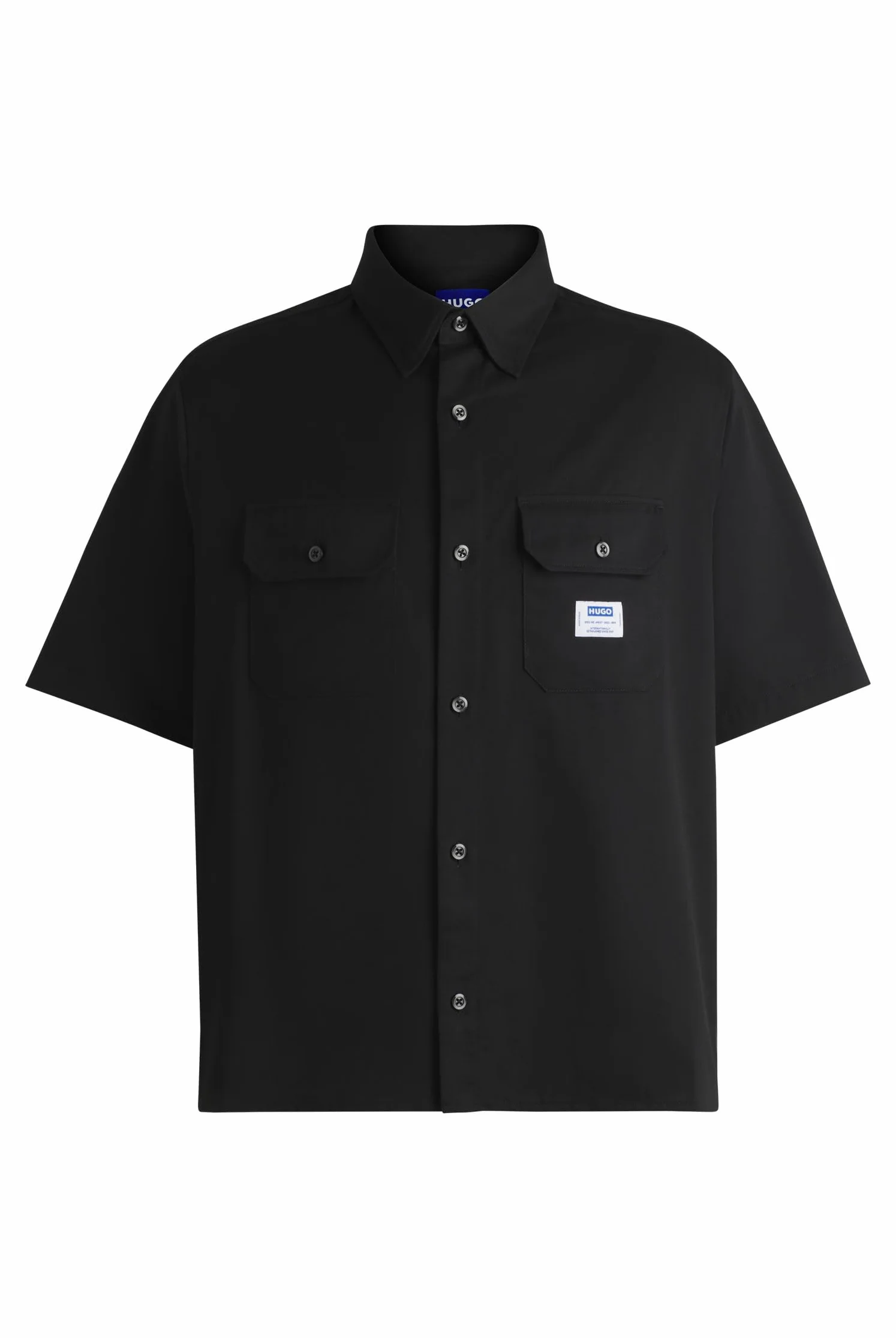 HUGO Męska koszula Ekyno Cotton o skośnym kroju z naszywką z logo, czarny1, XXL
