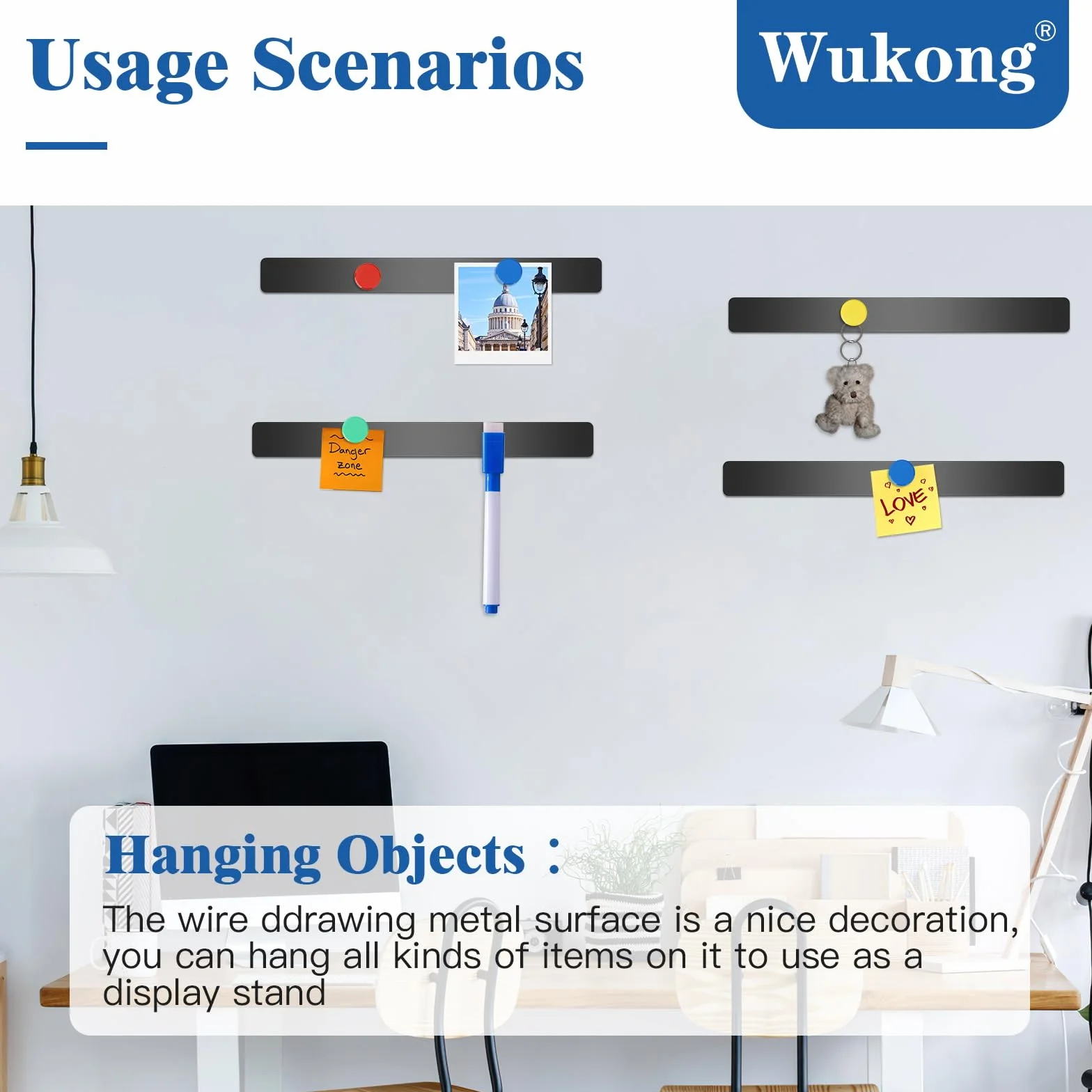 Wukong 30 x 3 cm | 4 sztuki czarnej magnetyczny tablicy, paski z 16 kolorowych magnesów