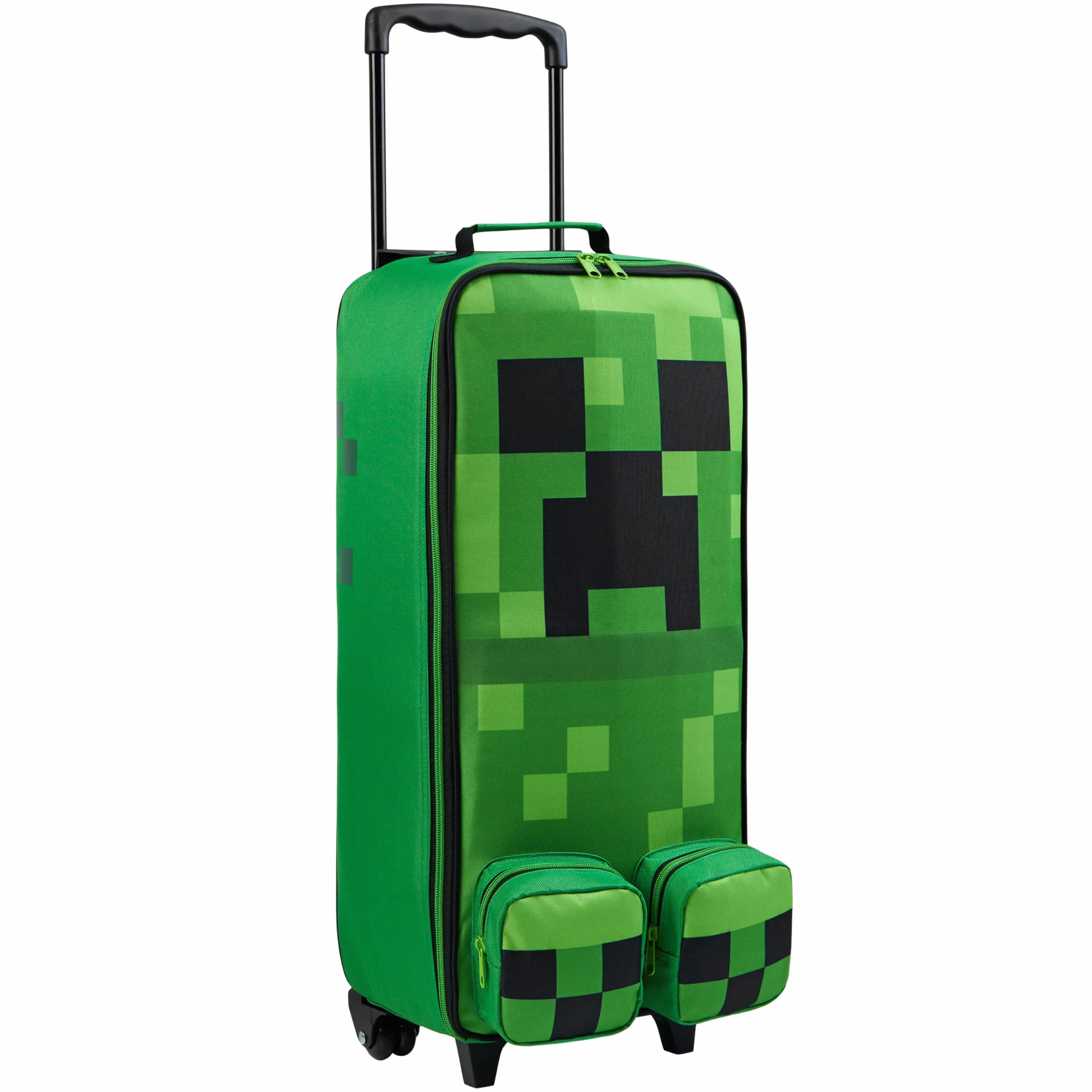 Minecraft Składana torba na kółkach dla dzieci, 63,5 cm, 17 l, bagaż z kółkami, Creeper, niezbędnik podróżny dla graczy, prezenty dla dzieci