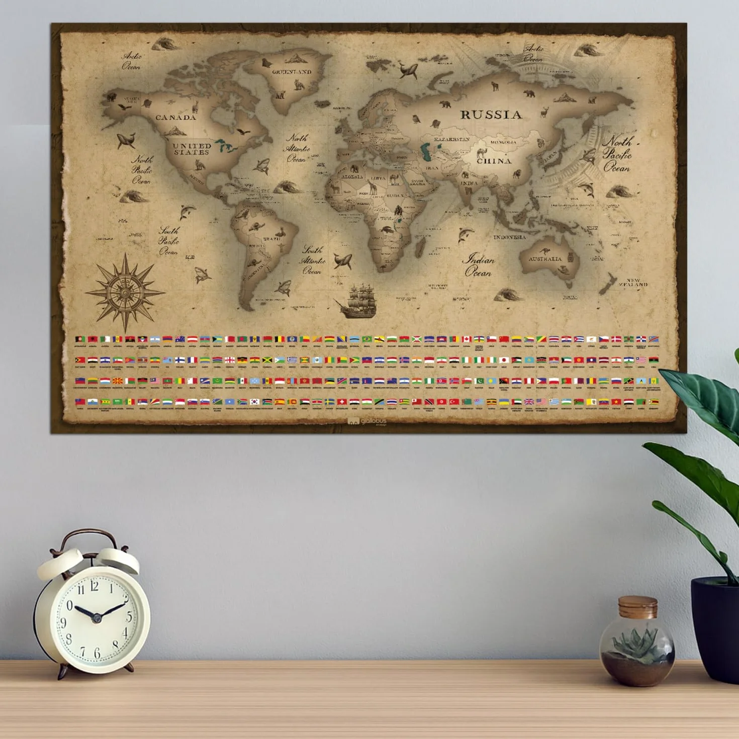Giallobus - Mapa świata do zdrapywania - Mapa zdrapka - Papier powlekany - 68L x 43,5l cm - 02 - Mappa Explorer - Pomysły na prezent - zdrapywana mapa z flagami - srebrna