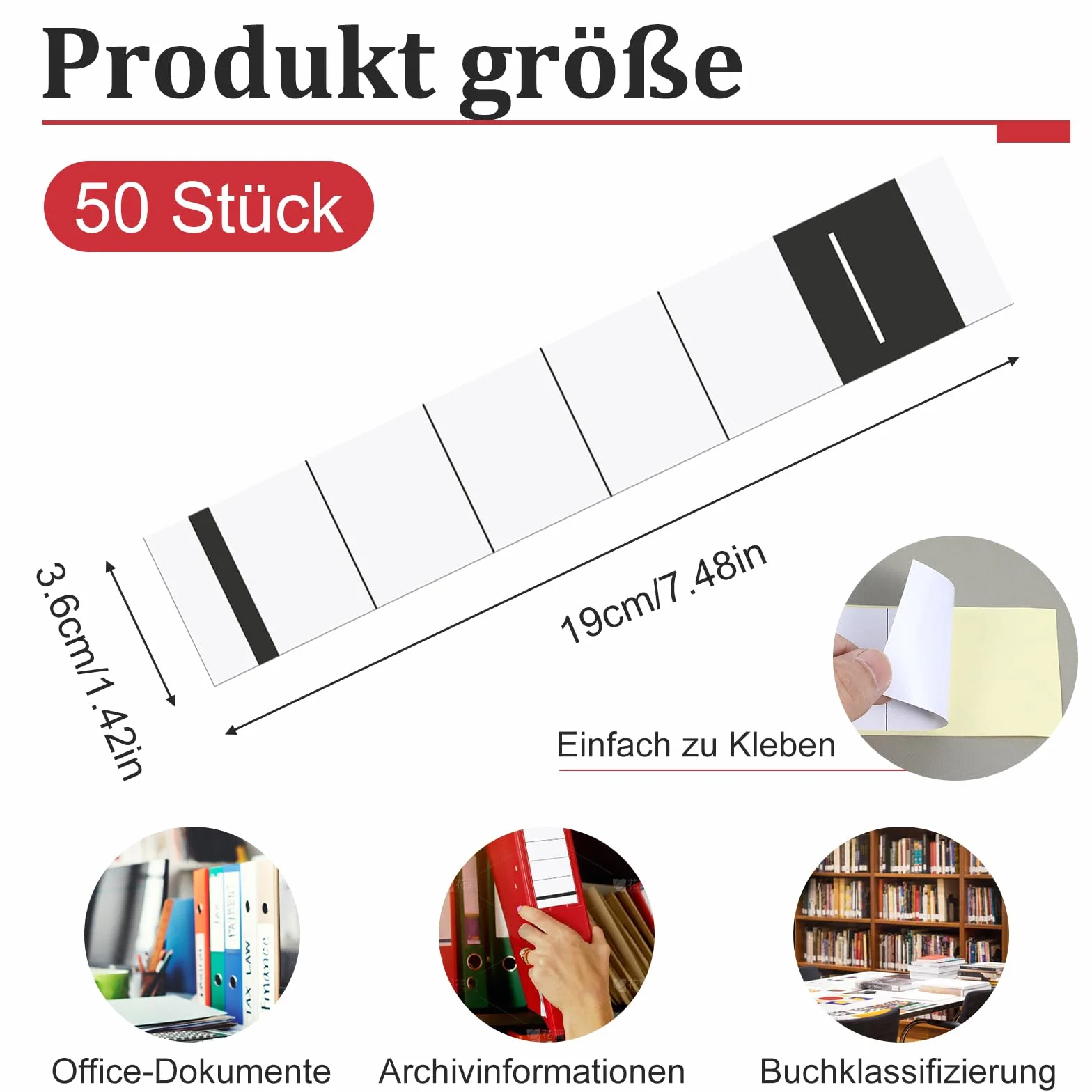 Yuanchu 50 sztuk etykiet do segregatora, 3,6 x 19 cm, samoprzylepne, szerokie, grzbiet segregatora, naklejki z motywem A4, białe etykiety na grzbiet segregatora (3,6 x 19 cm)