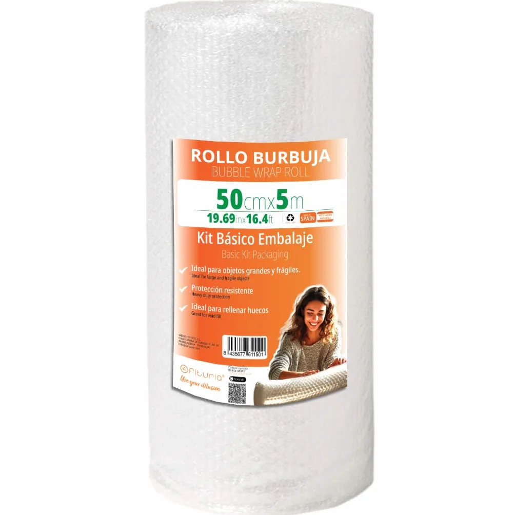 OFITURIA Papier bąbelkowy do pakowania 50 cm x 5 m - zestaw podstawowy przezroczysty i elastyczny papier bąbelkowy do ochrony wysyłkowej - plastikowe opakowanie bąbelkowe wielokrotnego użytku