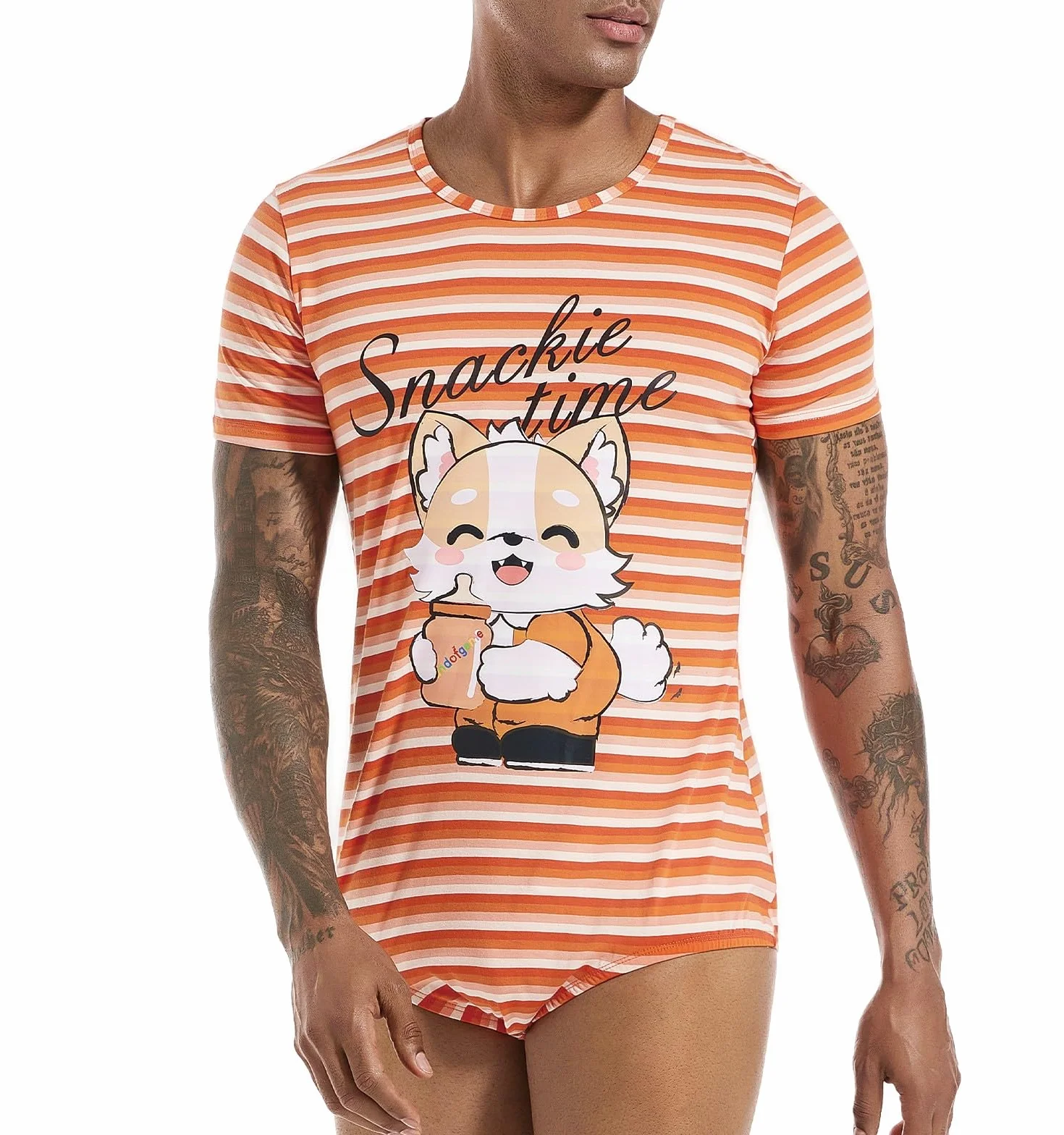 Landofgenie Mężczyźni Pidżama Bodysuit One Piece Rompers Krótki Rękaw Koszula Onesie Piżamy w paski