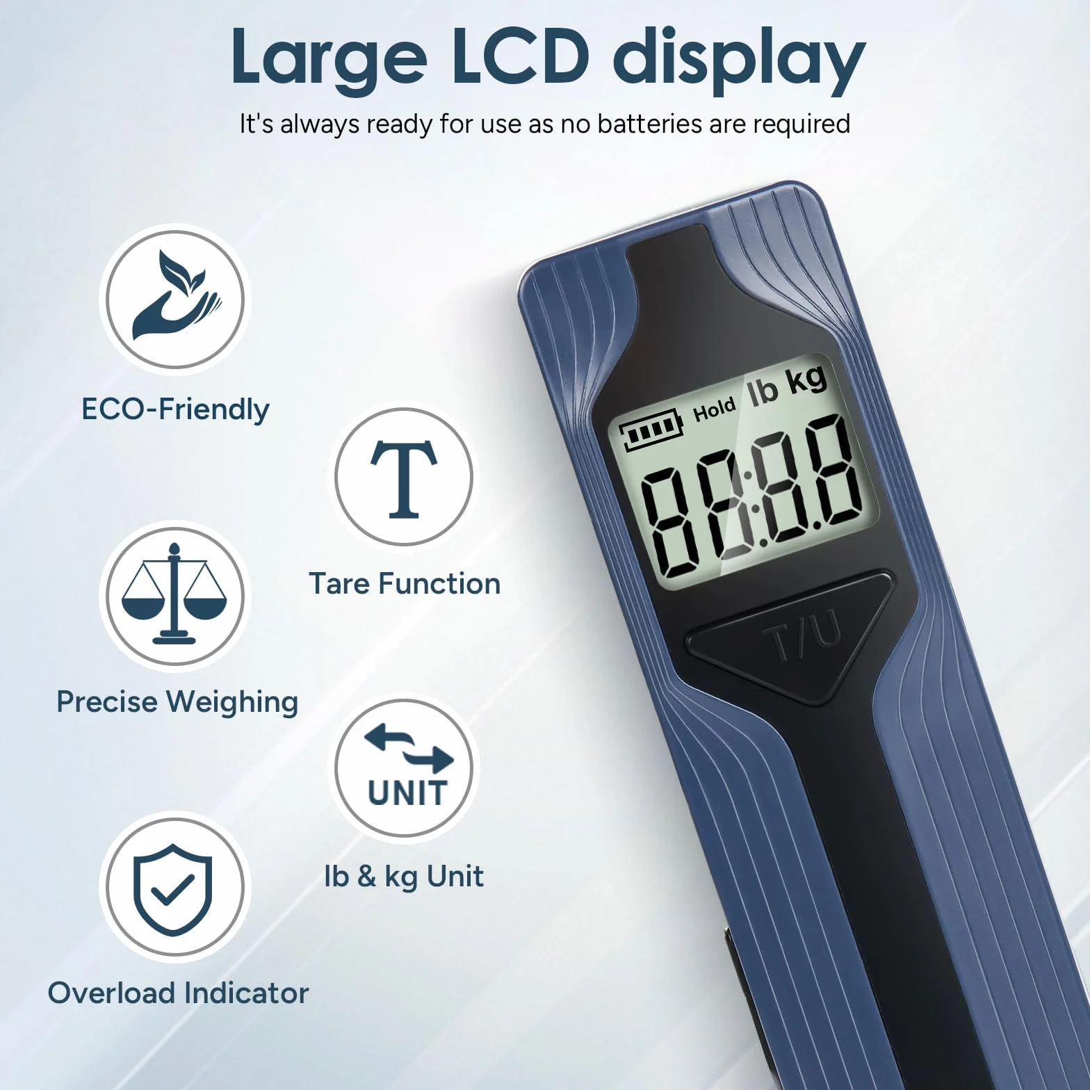 travel inspira Waga podróżna bez baterii, cyfrowa waga podróżna z wyświetlaczem LCD, waga bagażowa do 50 kg/110 lb, cyfrowa waga bagażowa z haczykiem, tara, automatyczne wyłączanie, do podróży i