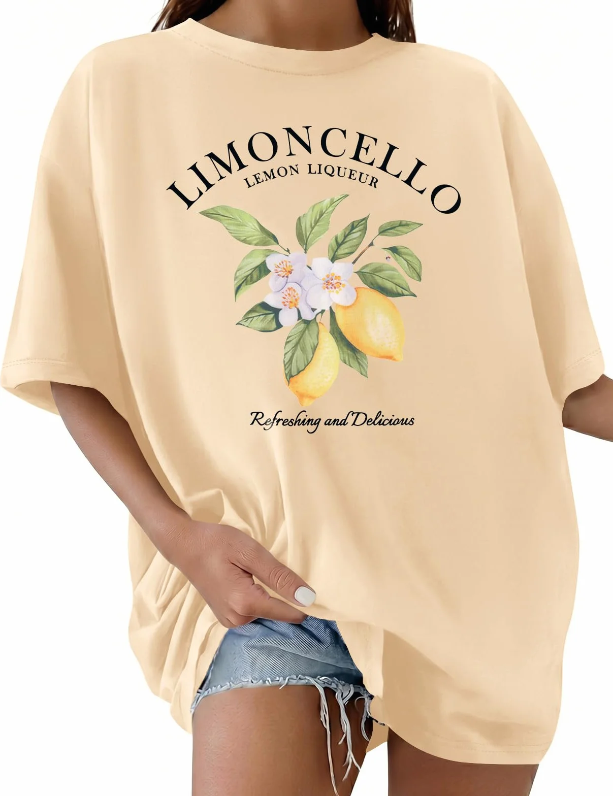 HEEKPEK Damskie koszulki oversize letnie topy bawełna codzienna koszulka z nadrukiem cytryny damskie koszulki z krótkim rękawem plus size okrągły dekolt graficzne workowate koszulki bluzka