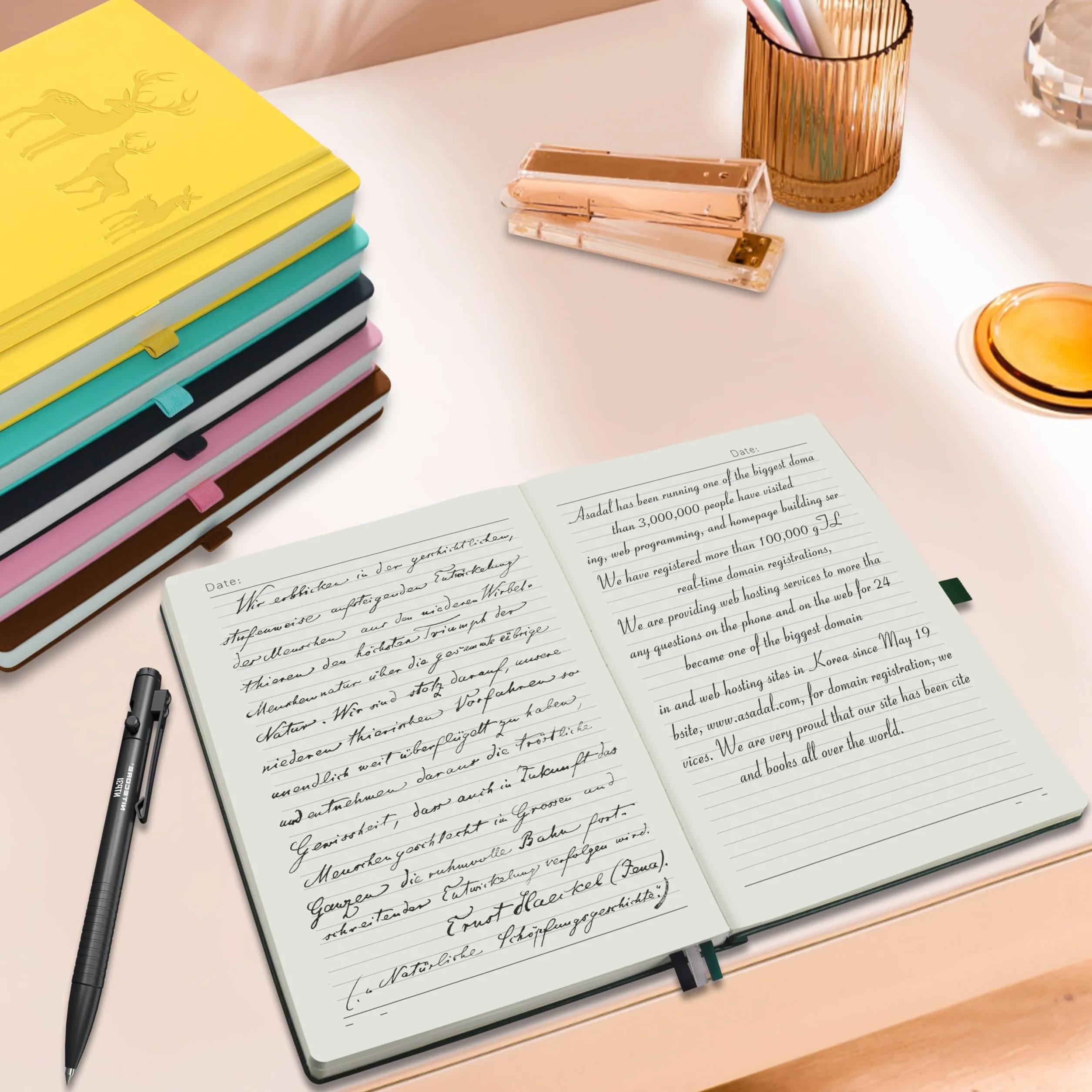 Notatnik A5 w linie, Bullet Journal A5 Gruby notatnik, 360 stron,papier w linie o gramaturze 100 g / m2 dla kobiet, mężczyzn, biurowy pamiętnik szkolny, 14,5 x 21 cm - zielony