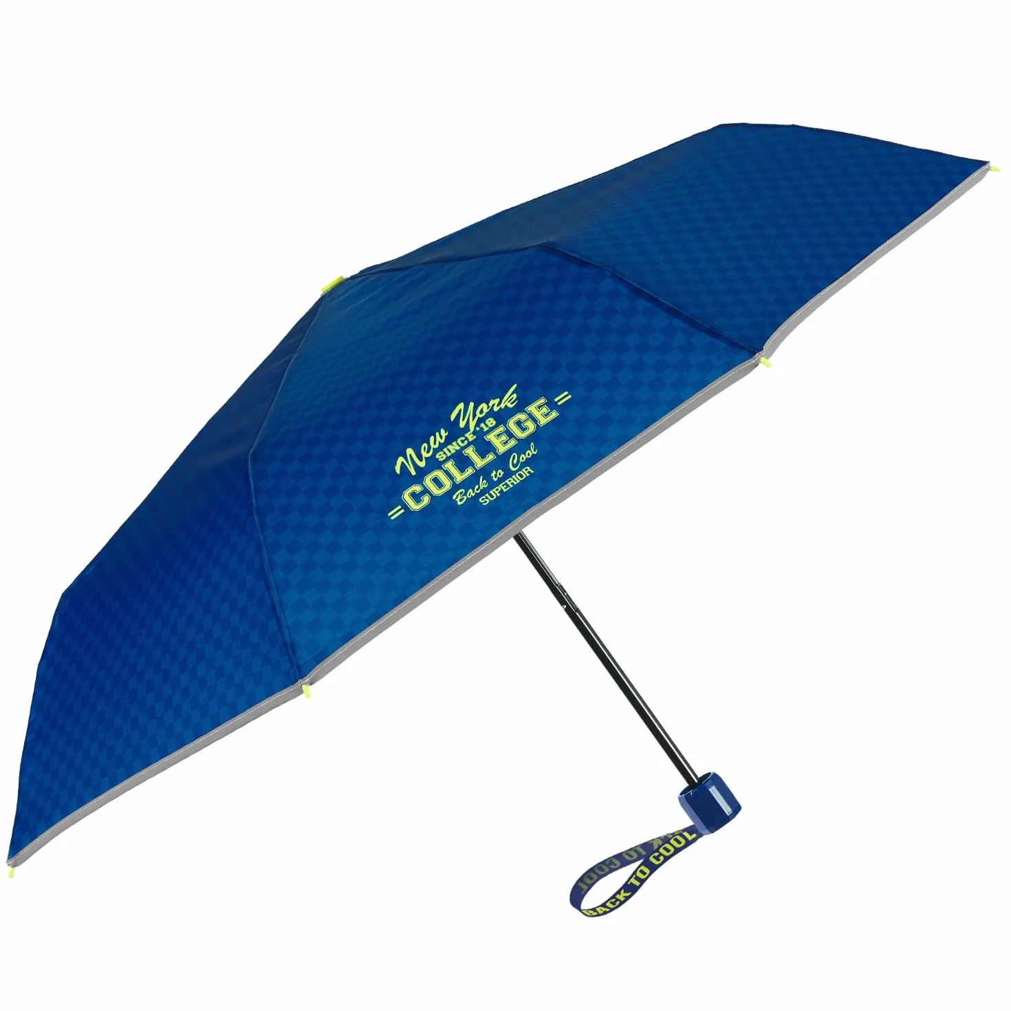 Składana Kompaktowa Parasolka dla Dzieci w Wieku 7+ Manualna - Mini Parasol Odblaskowymi Detalami Lekki Przenośny - Mały Kieszonkowy Wiatroodporny Parasol - Średnica 91 cm - Perletti (College)